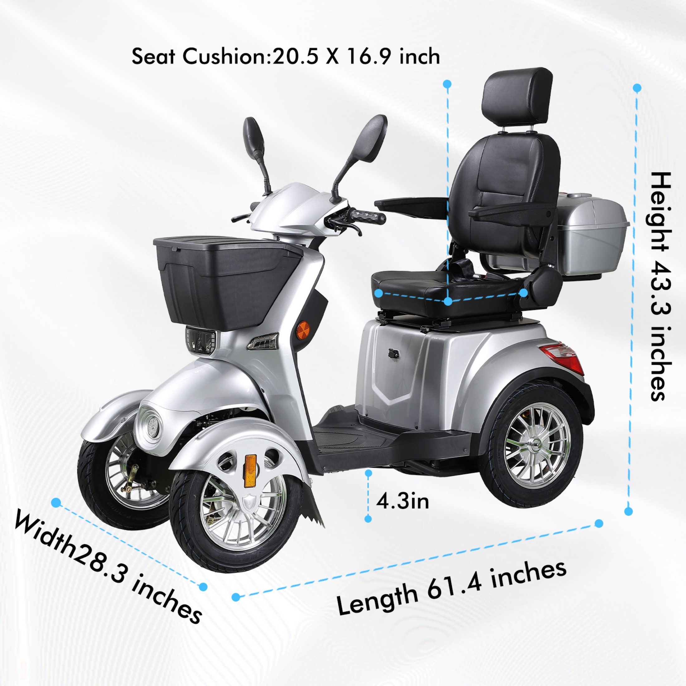 QEEKA All Terrain Mobility Scooter,Heavy-Duty 4 Wheel Mobility Scooters 500lbs Capacity -800W,Handicap Scooters for Seniors & Adults Travel,Elderly,Remote Key