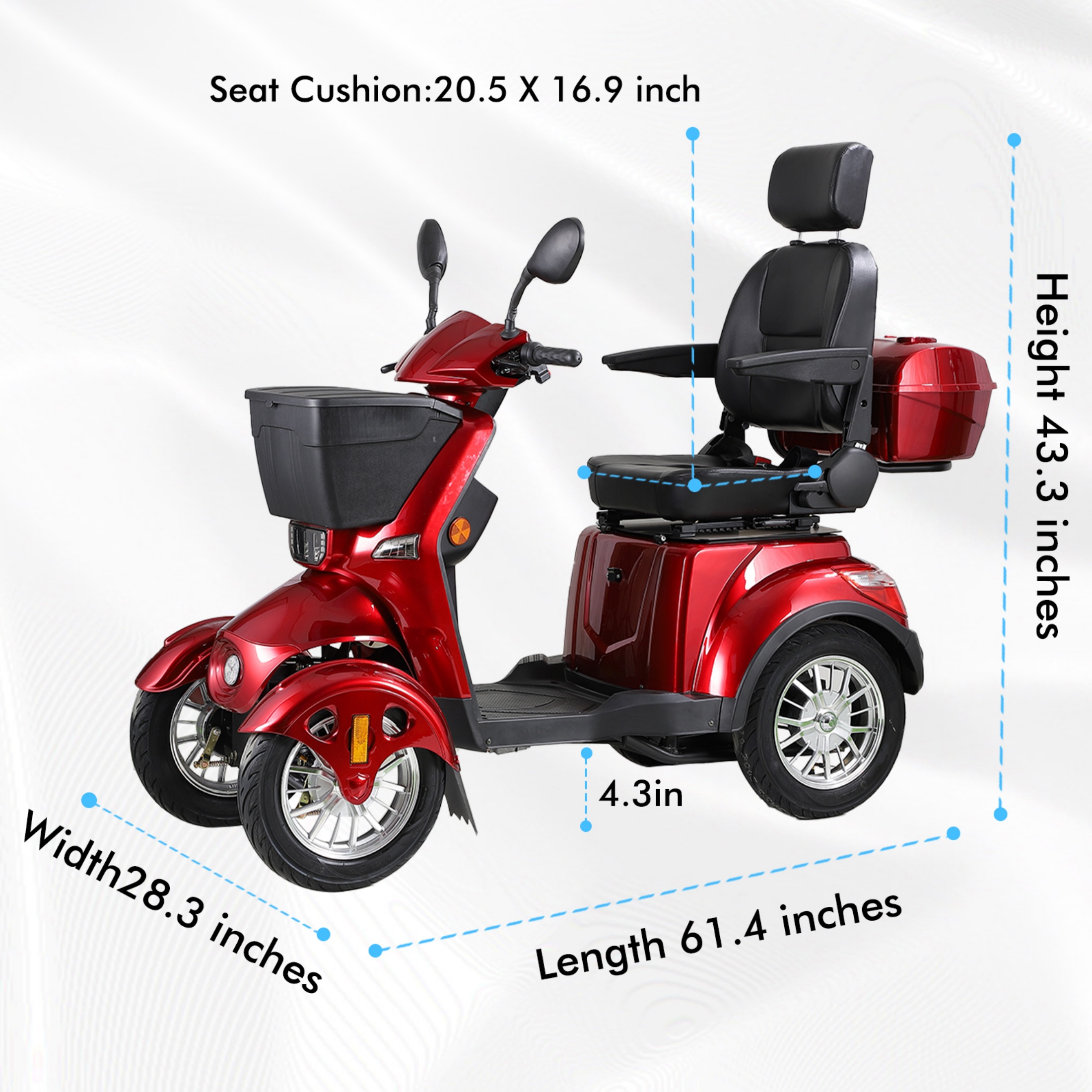 QEEKA All Terrain Mobility Scooter,Heavy-Duty 4 Wheel Mobility Scooters 500lbs Capacity -800W,for Seniors & Adults Travel,Red