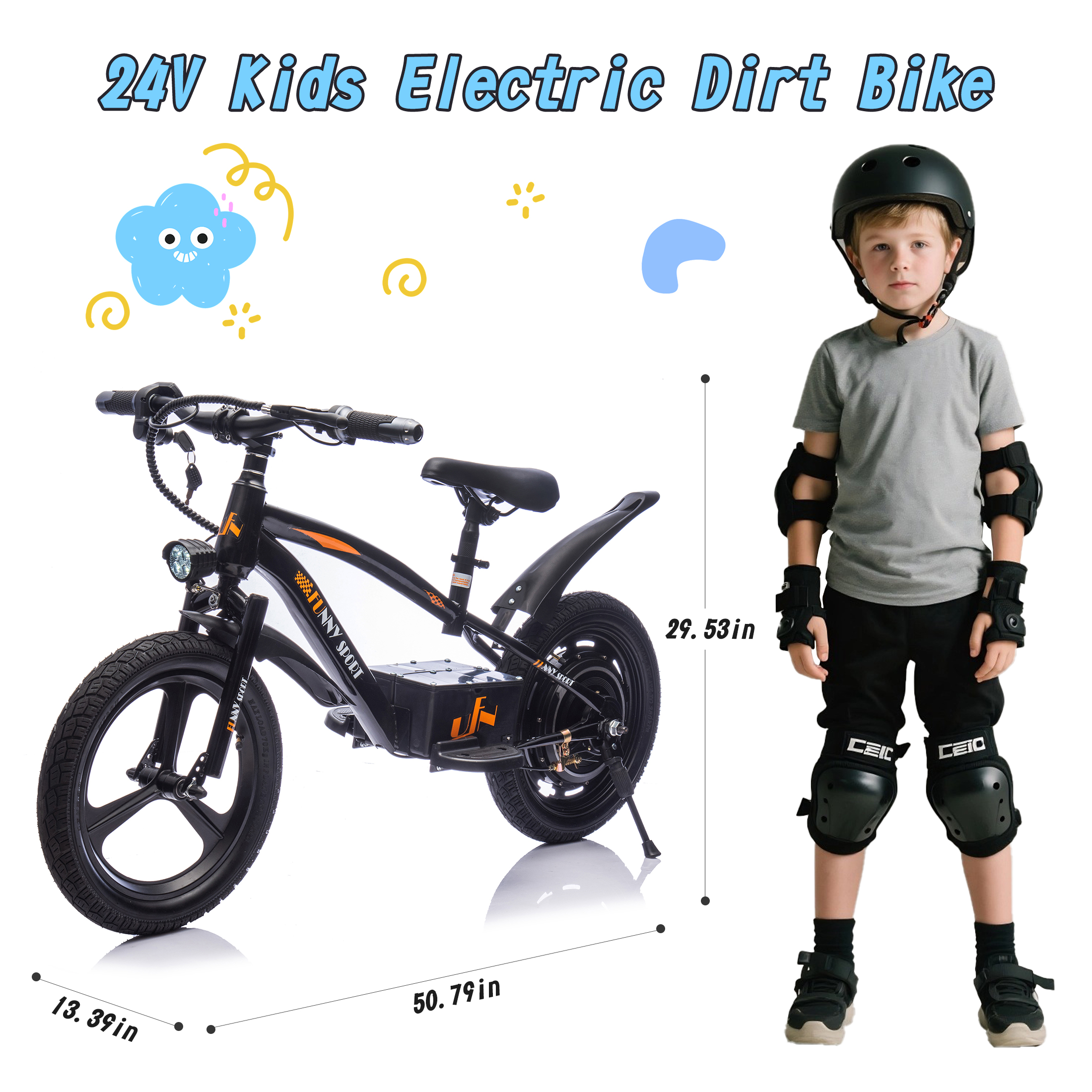 QEEKA 24V Kids Electric Dirt Bike,Ride on Mini Bike,300W Super Power Motor,Up to 12.43 MPH,16" Wheels,Adjustable Seat Height,Bright Headlight,Hand-Operated Brakes for Ages 5-12
