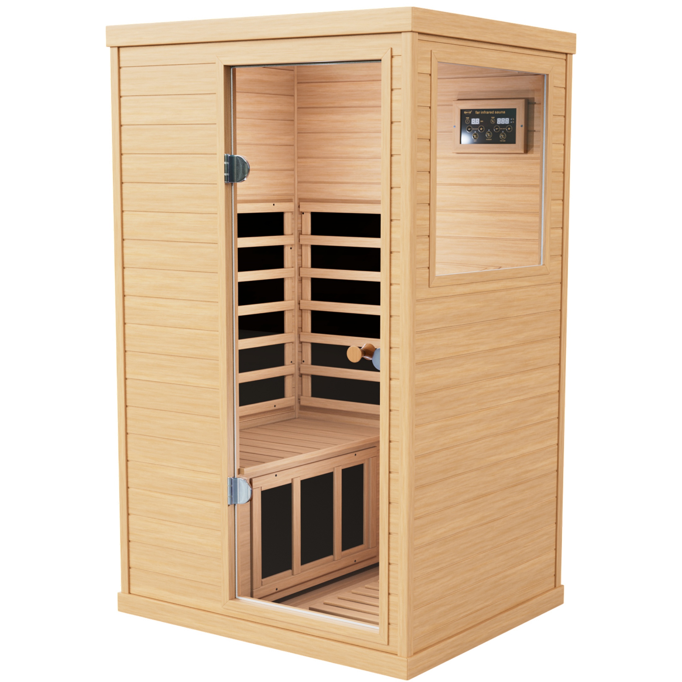 CTOSPOATO 1 Person Sauna,with 1050W Indoor Sauna,Low EMF Heaters,2 Bluetooth Speakers,1 LED Reading Lamp Hemlock Wood Sauna Room Right Door,Natural