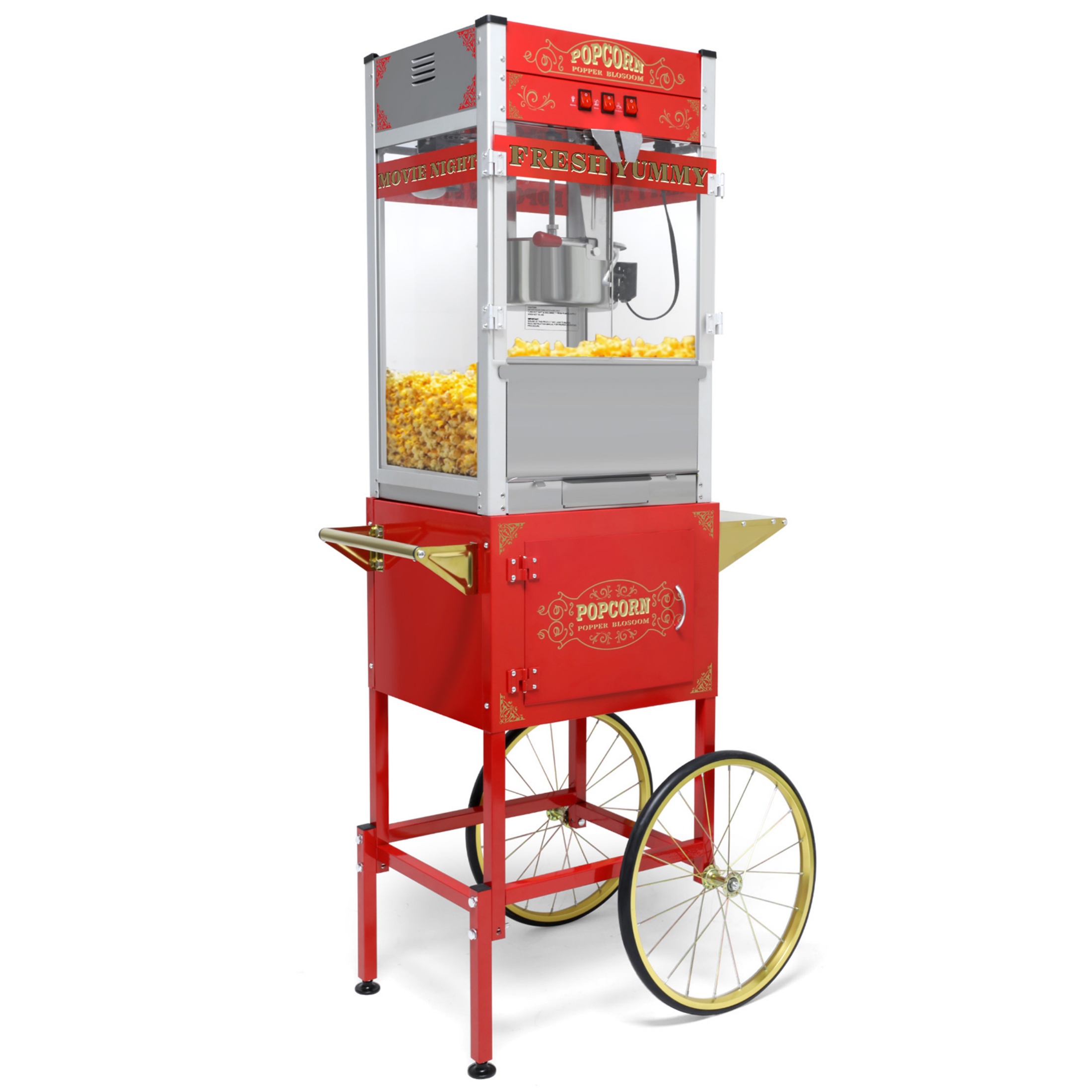 QEEKA 20Oz Vintage Style Popper,Commercial Popcorn Machine with Cart,1440W,Tempered Glass & Warming Deck,Wheels for Home Theater,Parties,Events