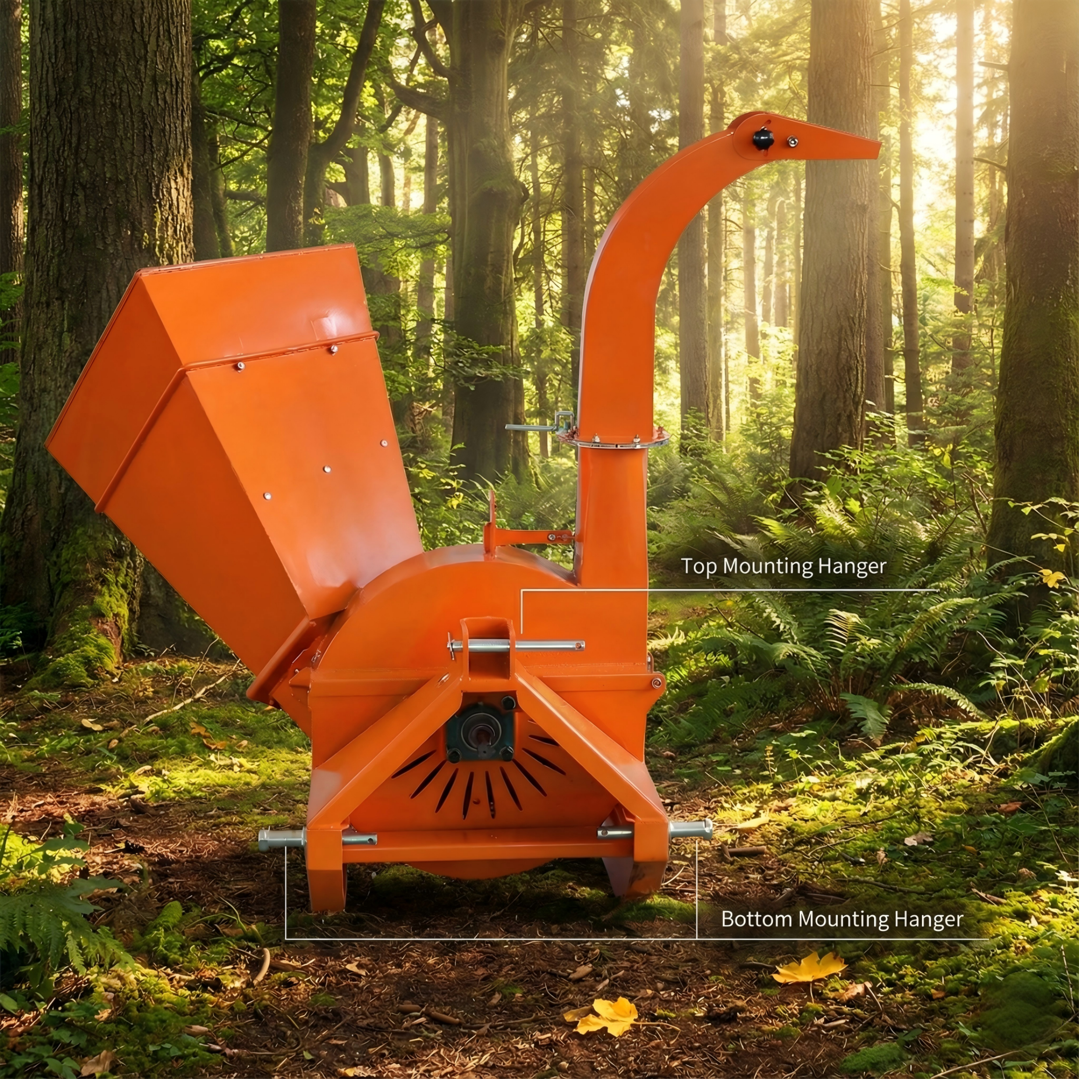 QEEKA BX42S 4-Inch Capacity PTO Wood Chipper,3-Point Tractor Attachment for Compact Tractors Under 45 HP，Orange