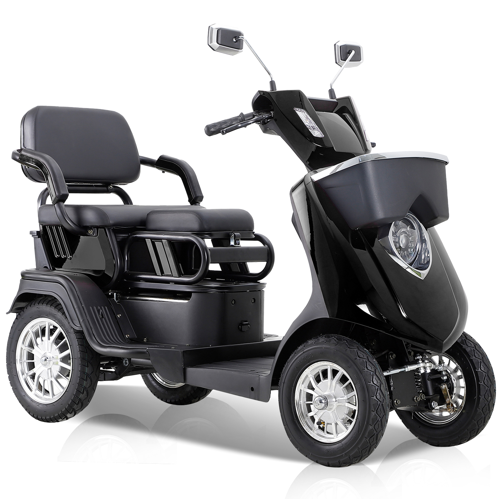 QEEKA 2-Seater Heavy-Duty All-Terrain Electric Mobility Scooter for Adults & Seniors,1000W Motor,500 LBS Capacity,Adjustable Seat,Black