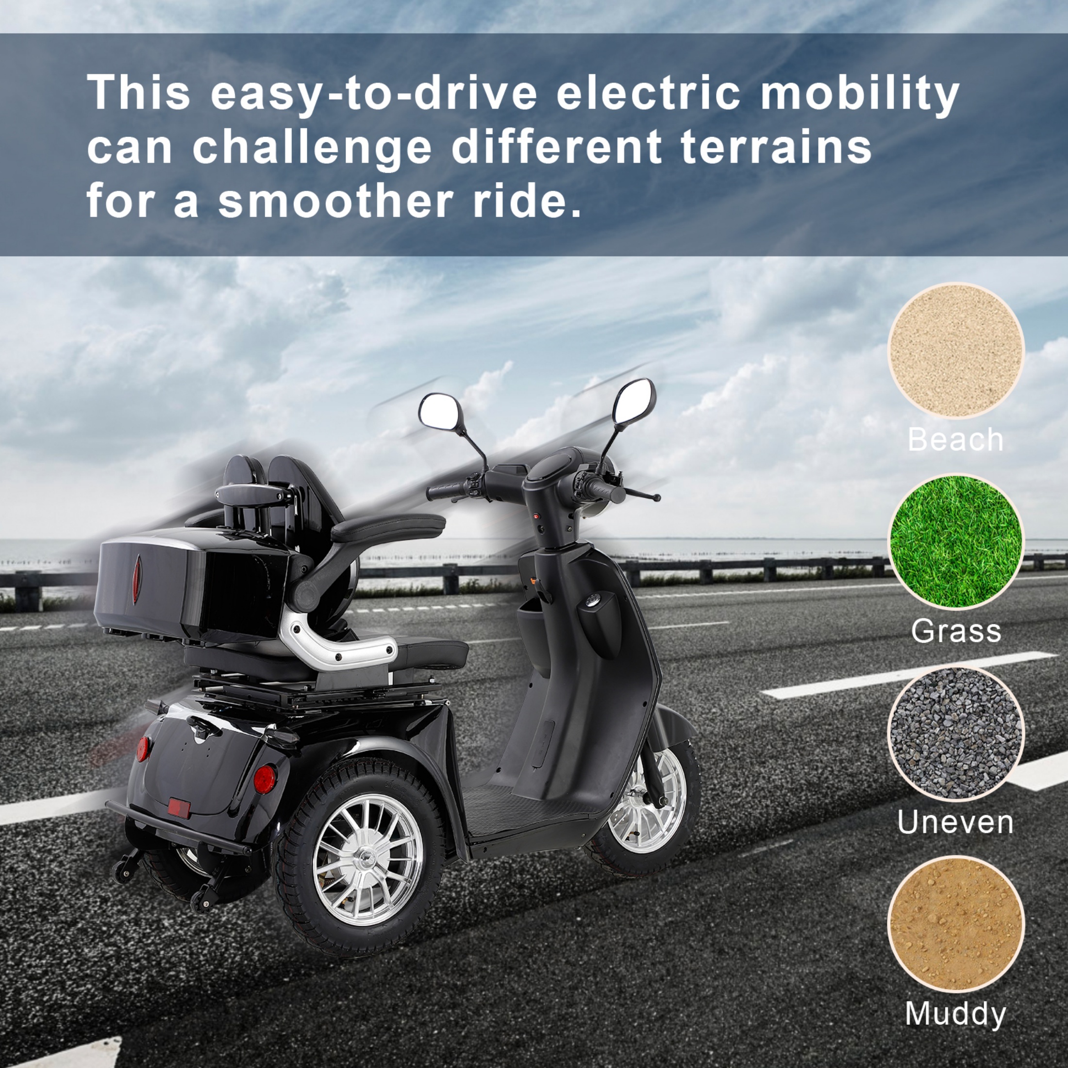 Mobility Scooter ,3-Wheel Heavyweight Mobility Scooter with 500 lb Limit, Black