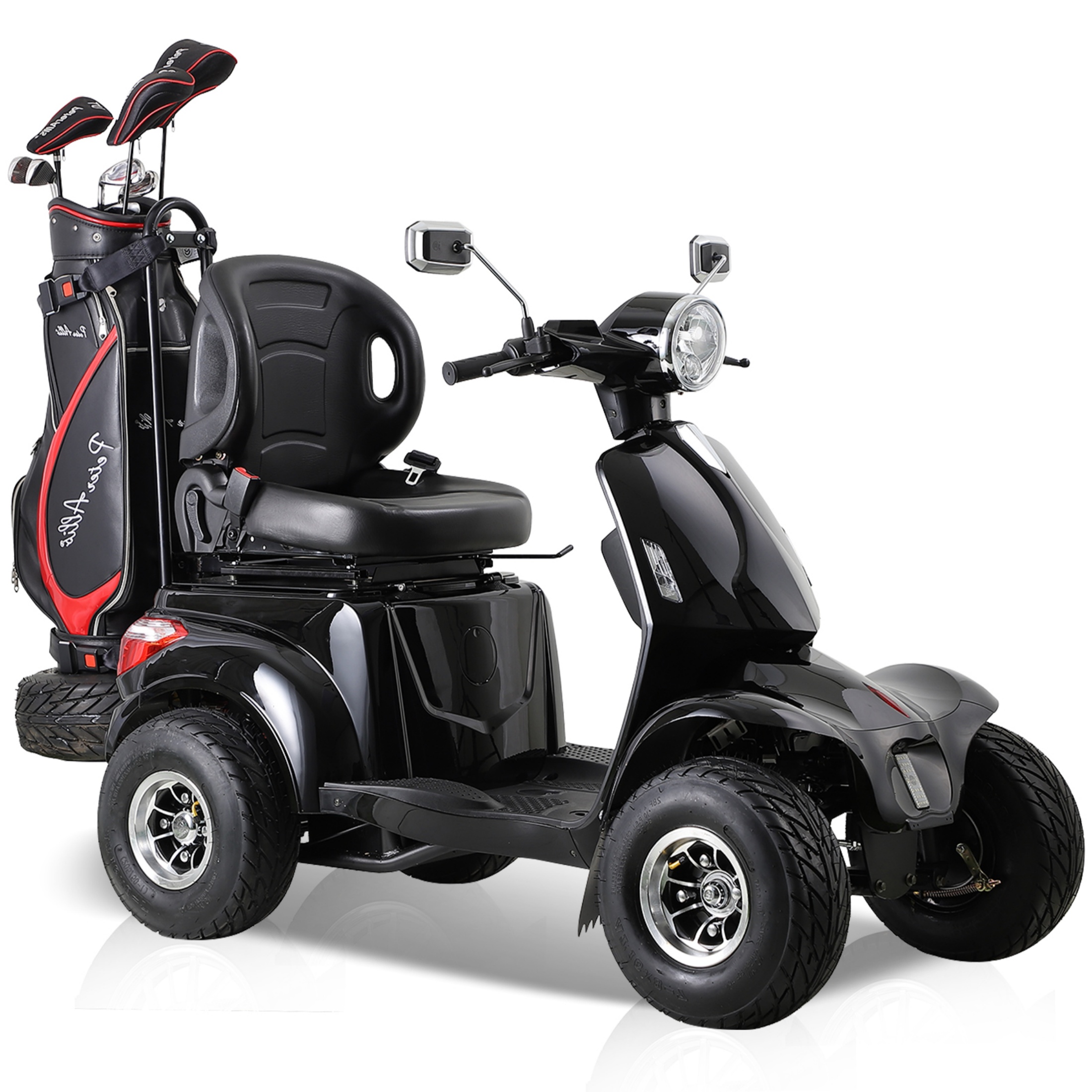 Mobility Scooter, Heavy Duty Electric Golf Cart 4 Wheel Powered Mobility Scooters for Seniors & Adults,Powerful Battery with Rear Lockbox & Golf Cart Rack Adjustable Seat,Black