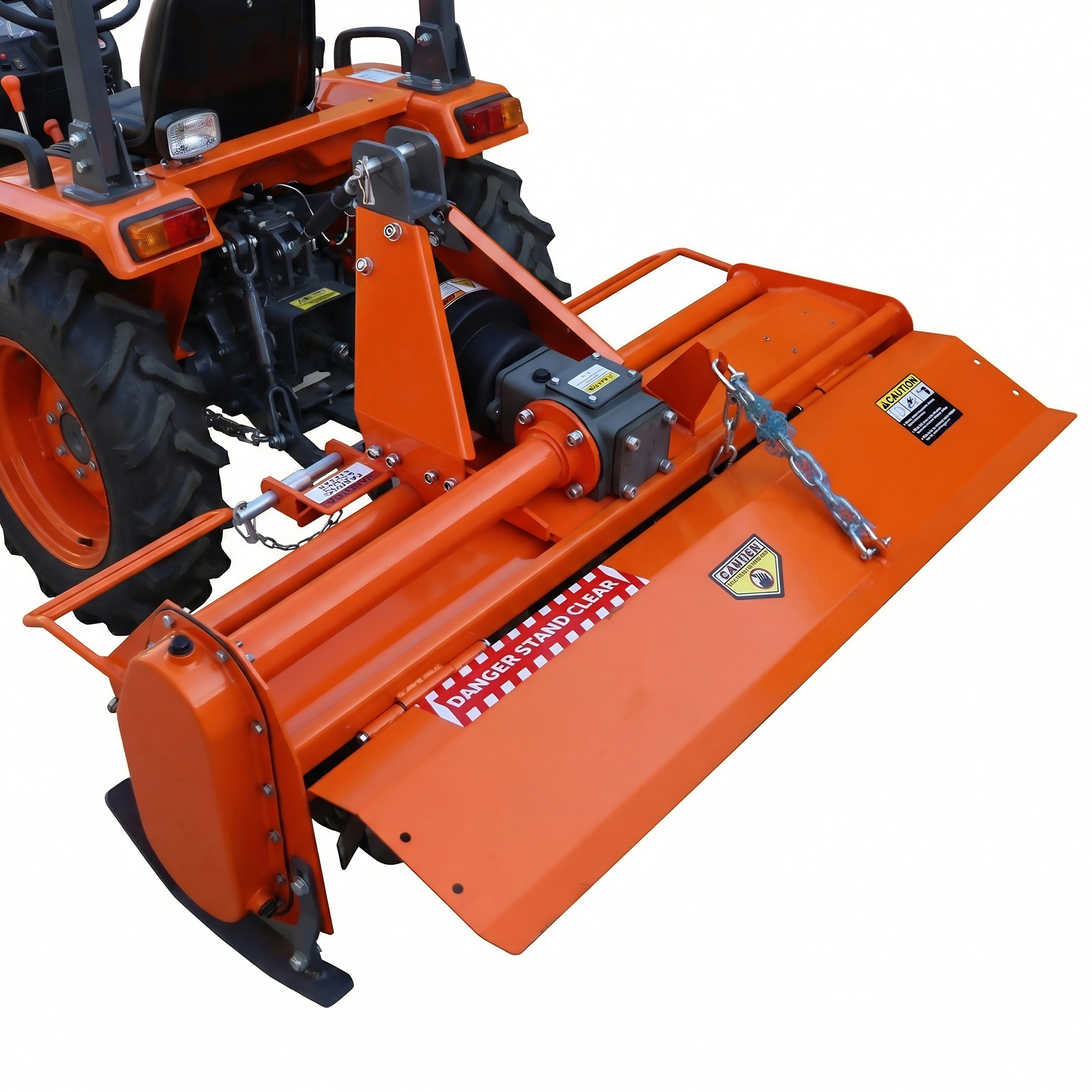 QEEKA 53" Rotary Tiller Attachment for Cat 1 Tractors, 540 RPM PTO Driven,5" Deep Cultivator with Replaceable L-Shaped Tines