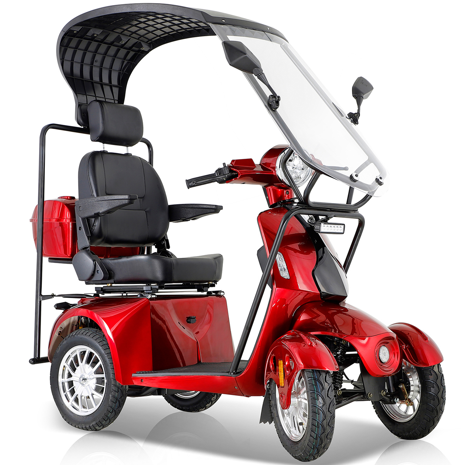 QEEKA Mobility Scooters for Seniors and Adults,Powered Mobility Scooters with Multiple Storage Space,500Lbs Capacity-800W,full LED Lighting,Red-roof