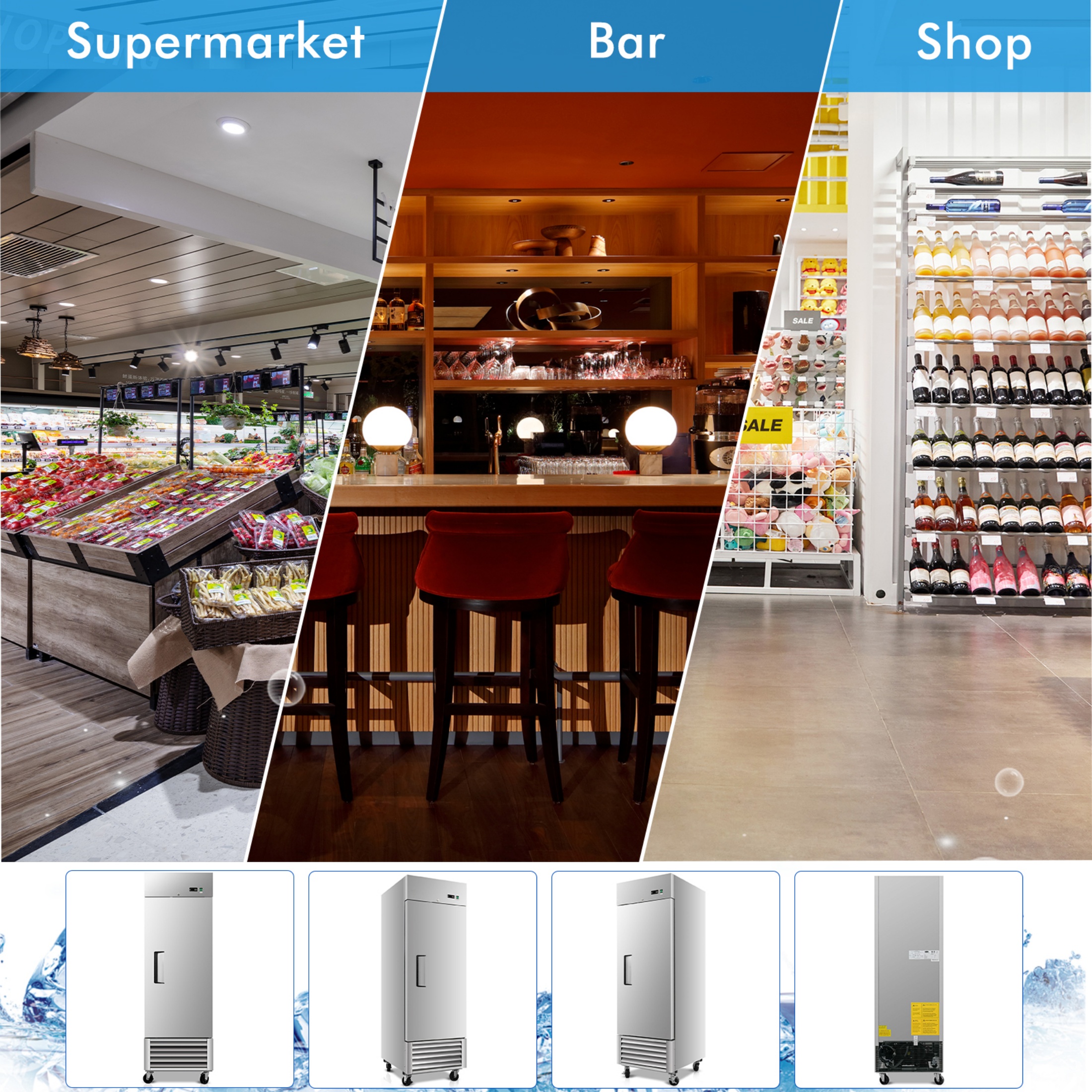 QEEKA 27"W Commercial Freezer Single Solid Door Stainless Steel Interior and Exterior Construction Reach-in Freezer 18.68 Cu.ft. Upright Fan Cooling Freezer for Restaurant,Bar,Shop,Kitchen