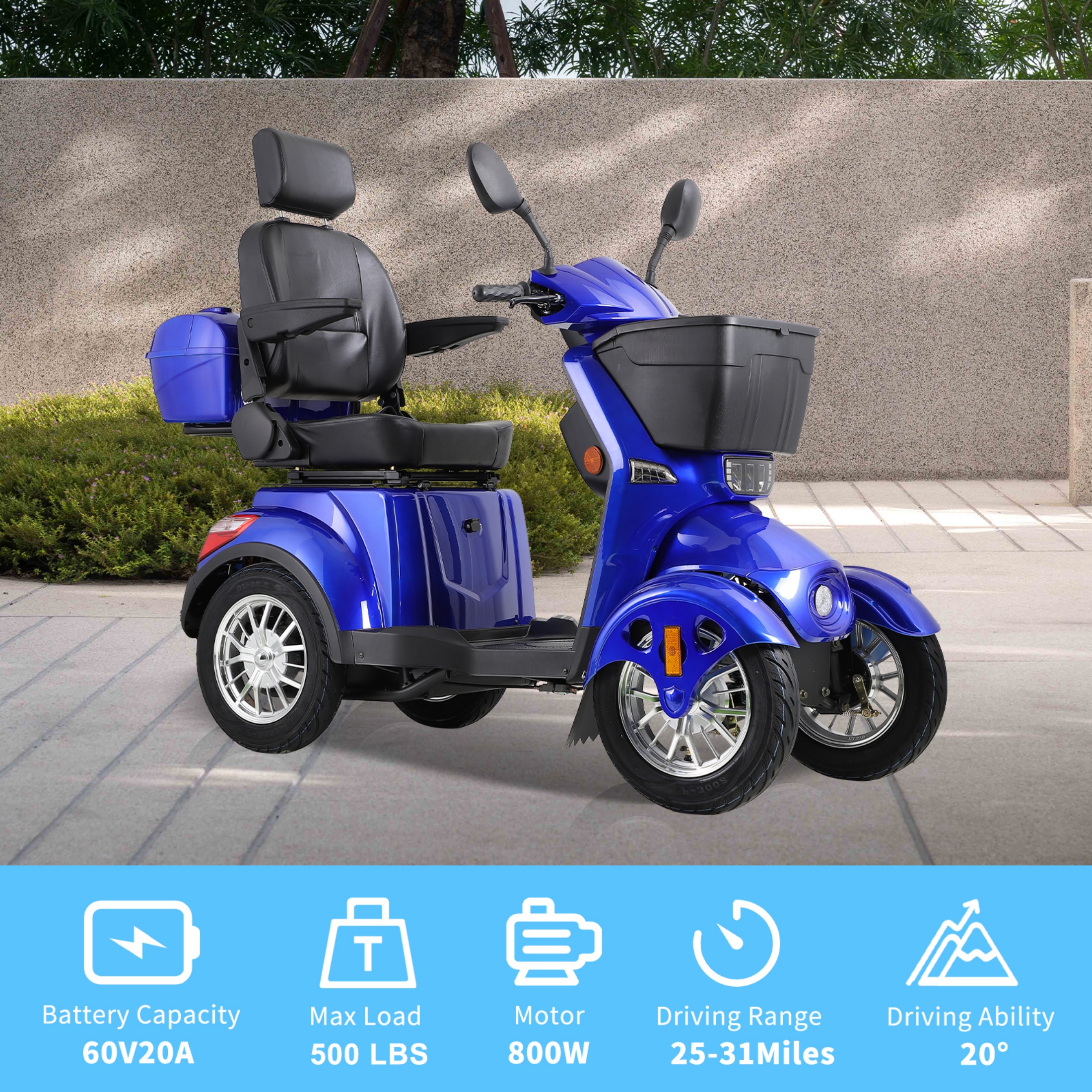 QEEKA All Terrain Mobility Scooter,Heavy-Duty 4 Wheel Mobility Scooters 500lbs Capacity -800W,Handicap Scooters for Seniors & Adults Travel,Elderly,Remote Key