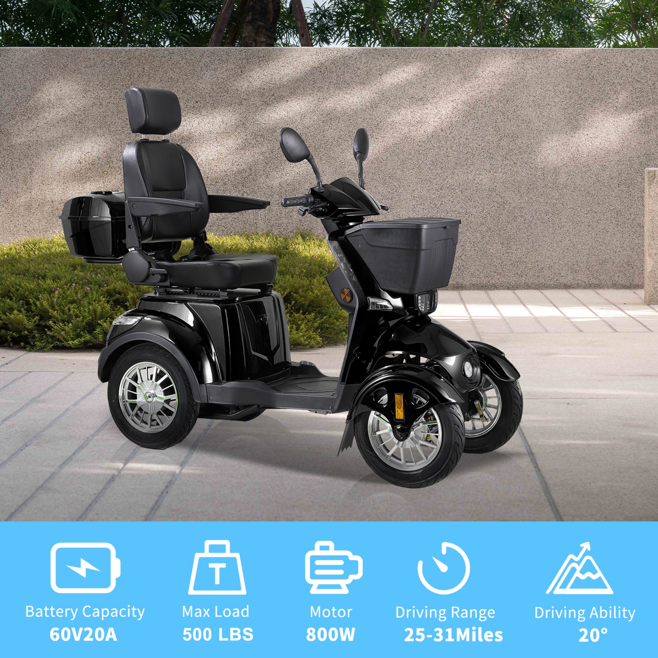 QEEKA All Terrain Mobility Scooter,Heavy-Duty 4 Wheel Mobility Scooters 500lbs Capacity -800W,Handicap Scooters for Seniors & Adults Travel,Elderly,Remote Key