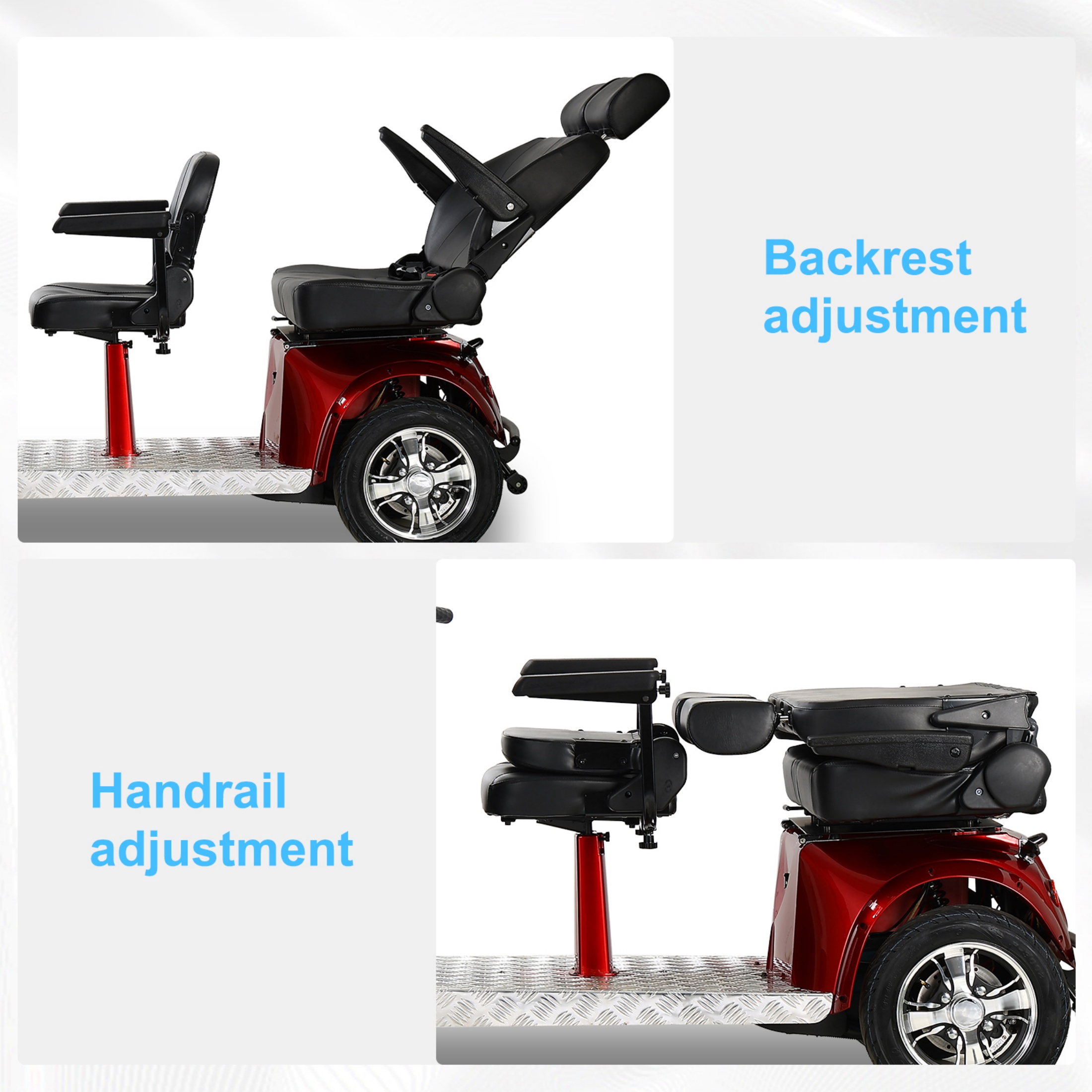 QEEKA Multi Seat Mobility Scooter,Size Robust Design, Stable & Comfortable for Travel,1000W Heavy Duty 4 Wheel Mobility Scooters 600Lbs,25-31 Miles of Range,Red