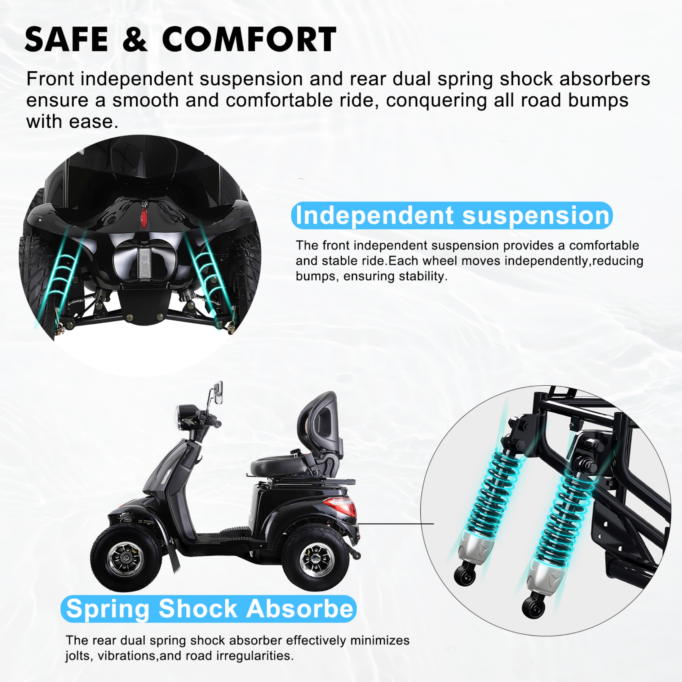 Mobility Scooter, Heavy Duty Electric Golf Cart 4 Wheel Powered Mobility Scooters for Seniors & Adults,Powerful Battery with Rear Lockbox & Golf Cart Rack Adjustable Seat,Black