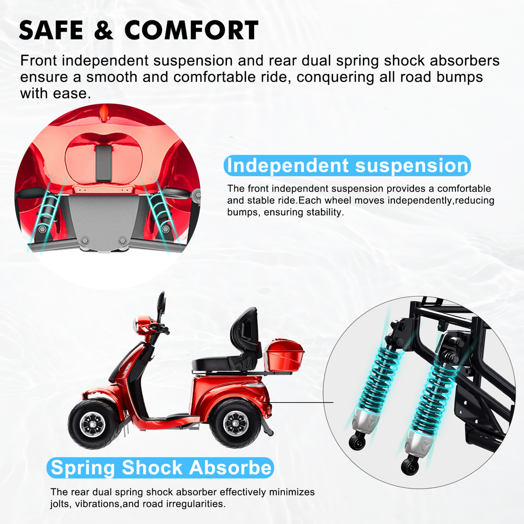 Mobility Scooter, Heavy Duty Electric Golf Cart 4 Wheel Powered Mobility Scooters for Seniors & Adults,Powerful Battery with Rear Lockbox & Golf Cart Rack Adjustable Seat,Black