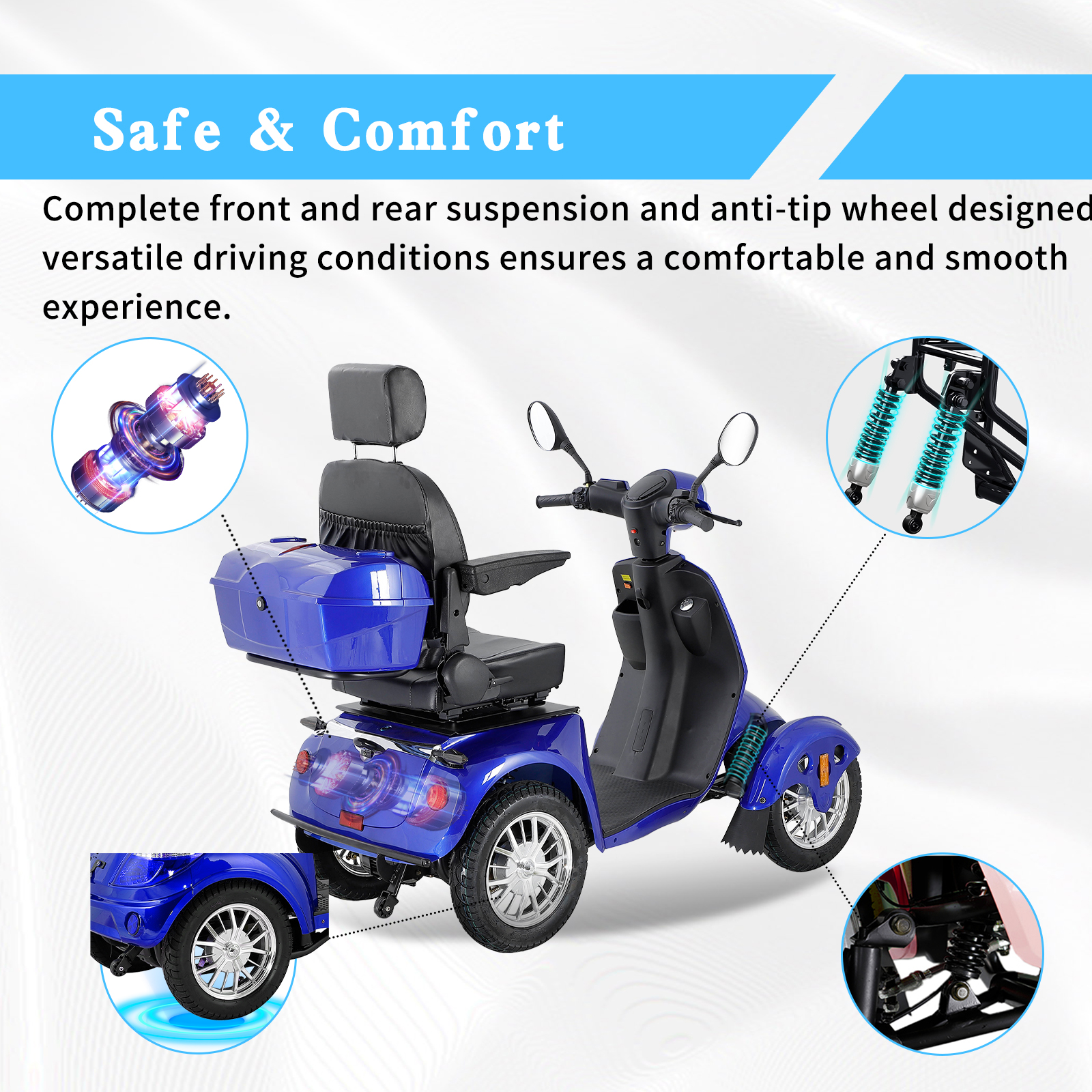Xlluproid 4-Wheel Heavy Duty Mobility Scooter for Adults & Seniors - 800W Motor,Adjustable Seat,Remote Key & Locking Rear Storage Box