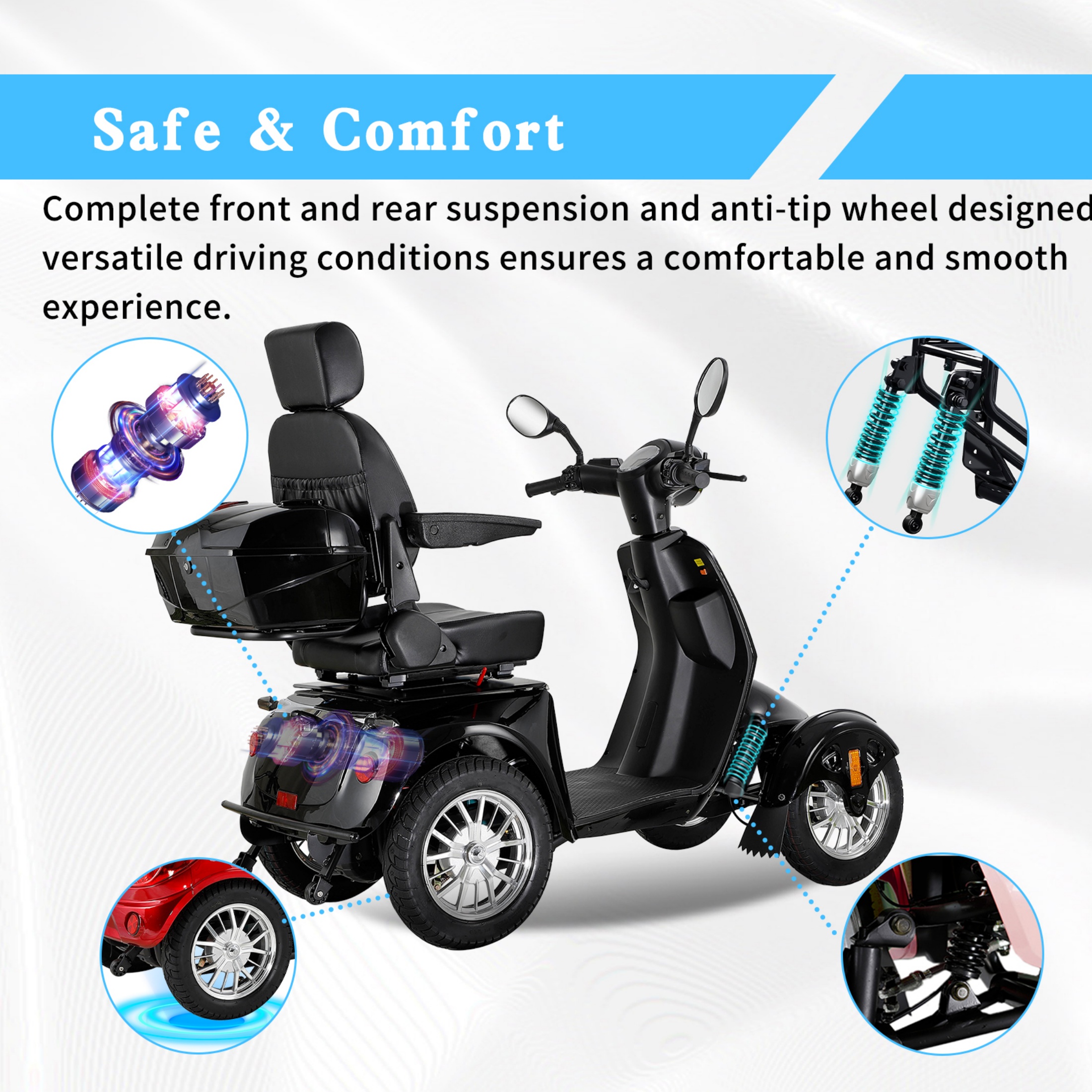 Xlluproid 4-Wheel Heavy Duty Mobility Scooter for Adults & Seniors - 800W Motor,Adjustable Seat,Remote Key & Locking Rear Storage Box