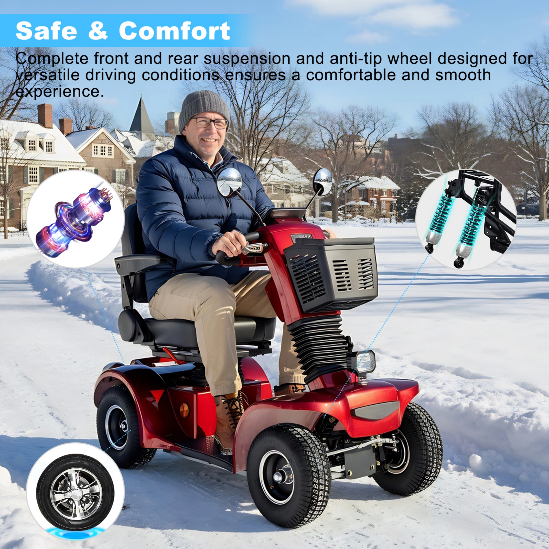 Xlluproid Heavy Duty 4 Wheel Mobility Scooter for Seniors & Adults,500lbs Capacity,800W 10MPH All Terrain Scooter with 31 Miles Range,3-Speed,USB Port,Remote Key & Adjustable Seat