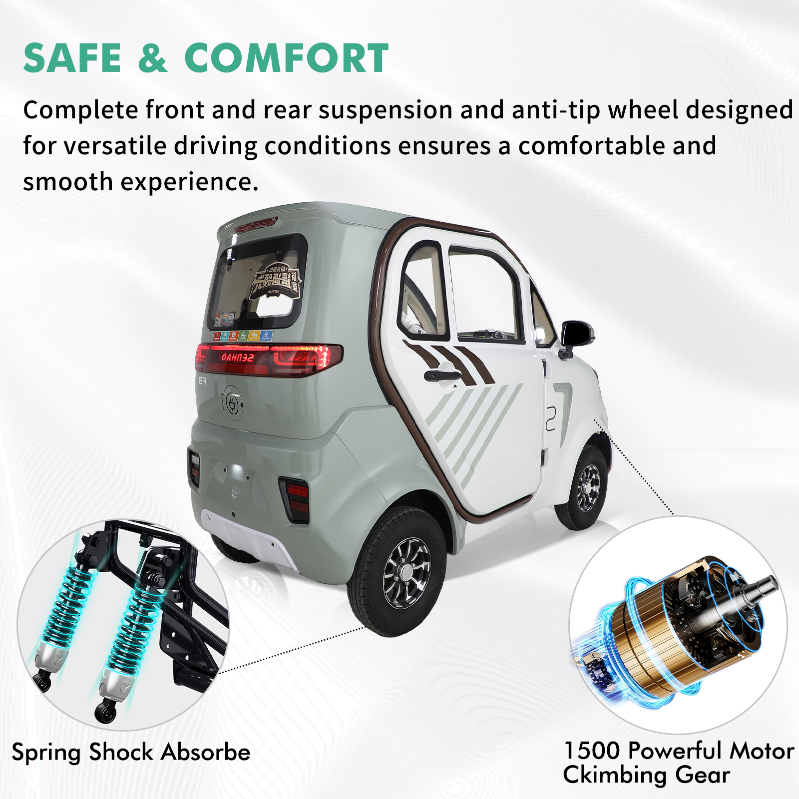 QEEKA Fully Enclosed Mobility Scooter - 4-Wheel 1500W,3 Passengers,All-Weather Protection,Suitable for Adults and Seniors