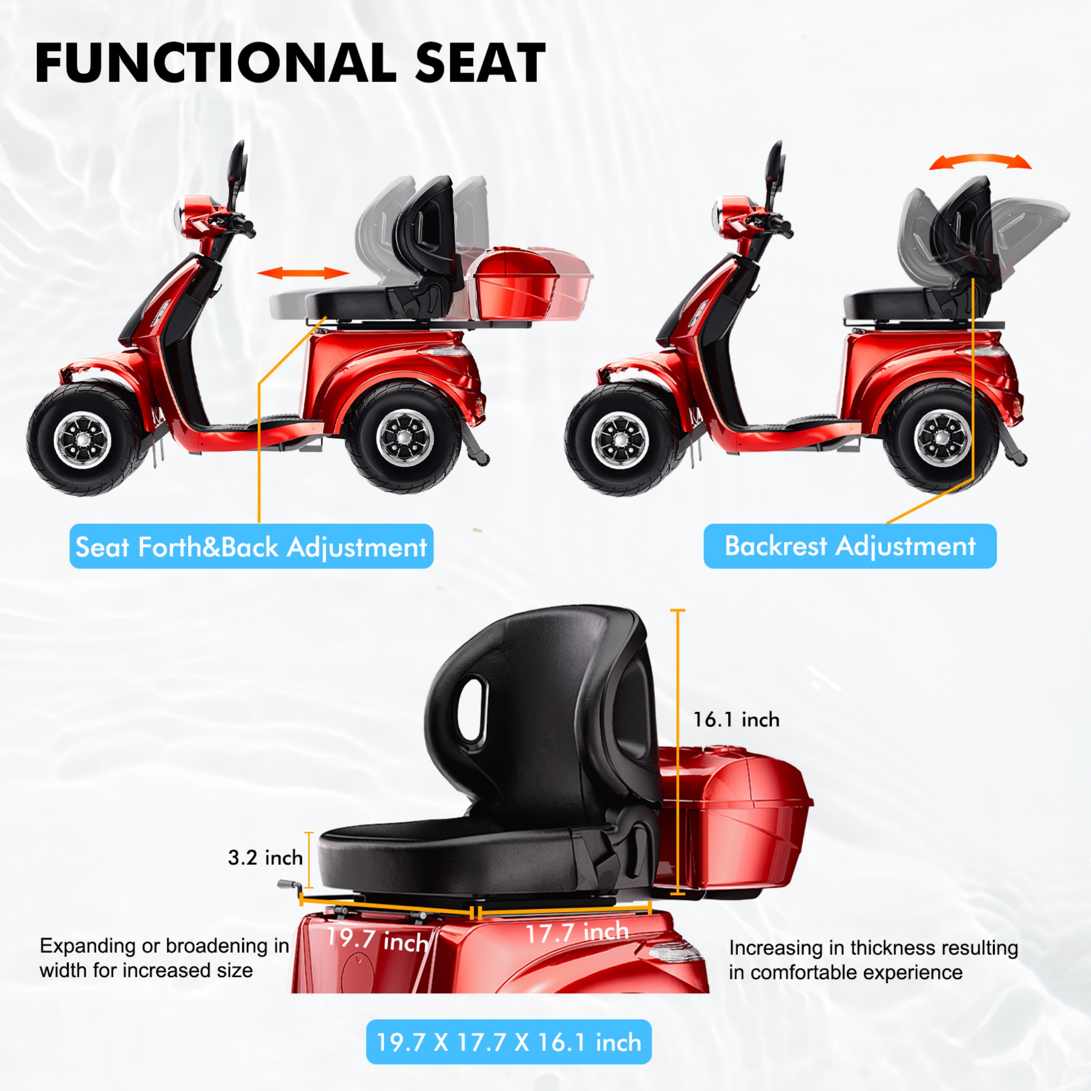 Mobility Scooter, Heavy Duty Electric Golf Cart 4 Wheel Powered Mobility Scooters for Seniors & Adults,Powerful Battery with Rear Lockbox & Golf Cart Rack Adjustable Seat,Black