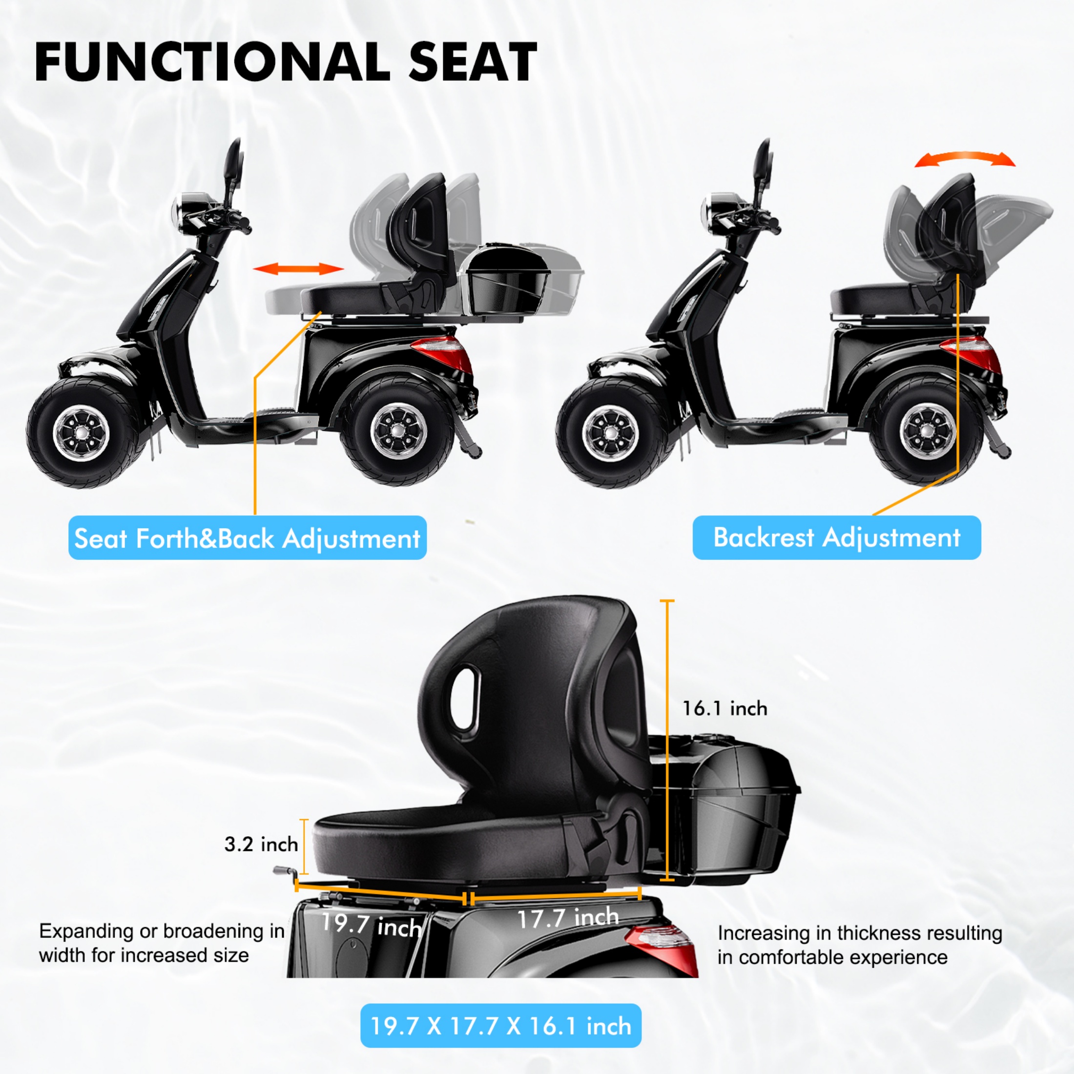 Mobility Scooter, Heavy Duty Electric Golf Cart 4 Wheel Powered Mobility Scooters for Seniors & Adults,Powerful Battery with Rear Lockbox & Golf Cart Rack Adjustable Seat,Black