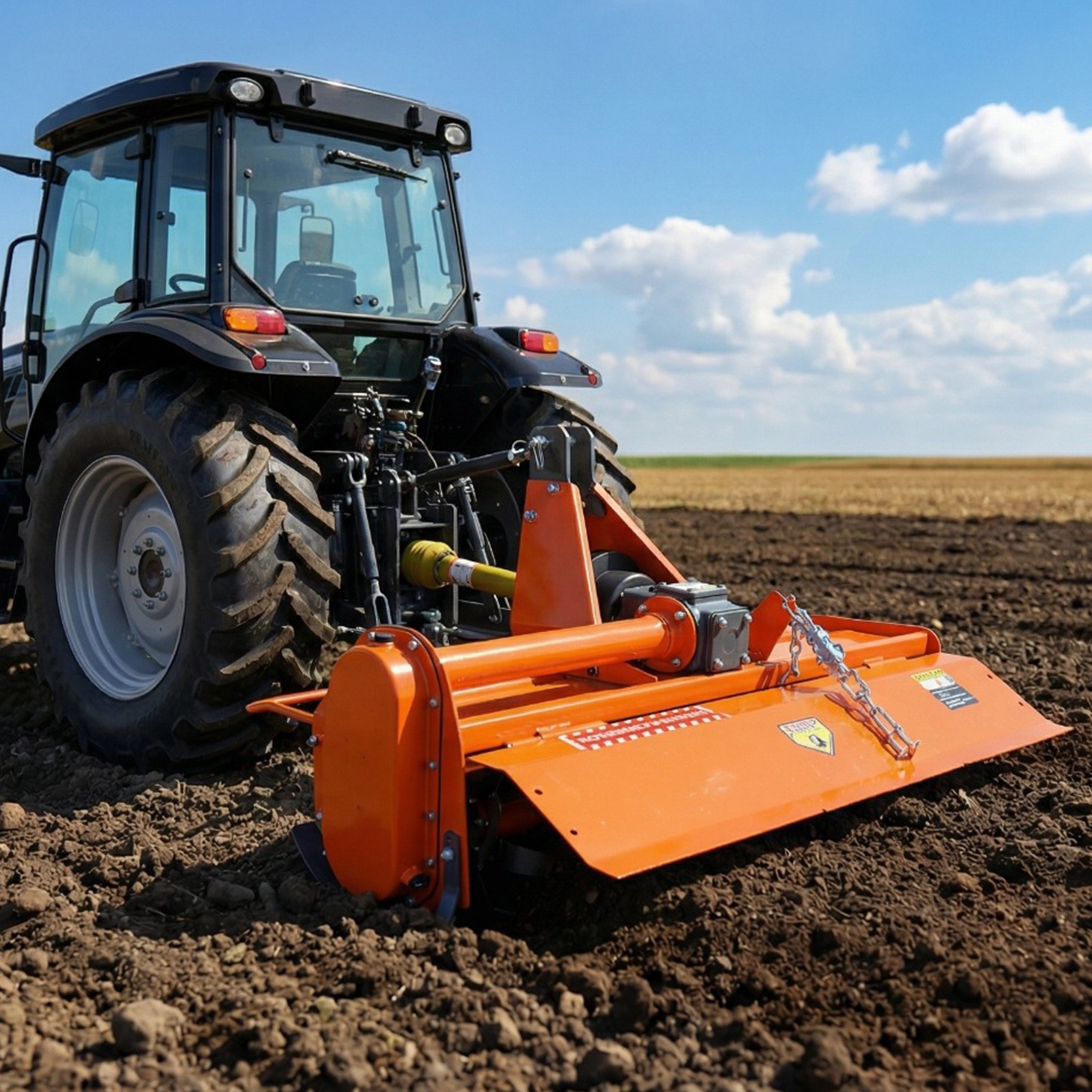 QEEKA 49" Rotary Tiller Attachment for Cat 1 Tractors,3-Point Hitch,540 RPM PTO Driven Cultivator with Replaceable L-Shaped Tines,5" Working Depth