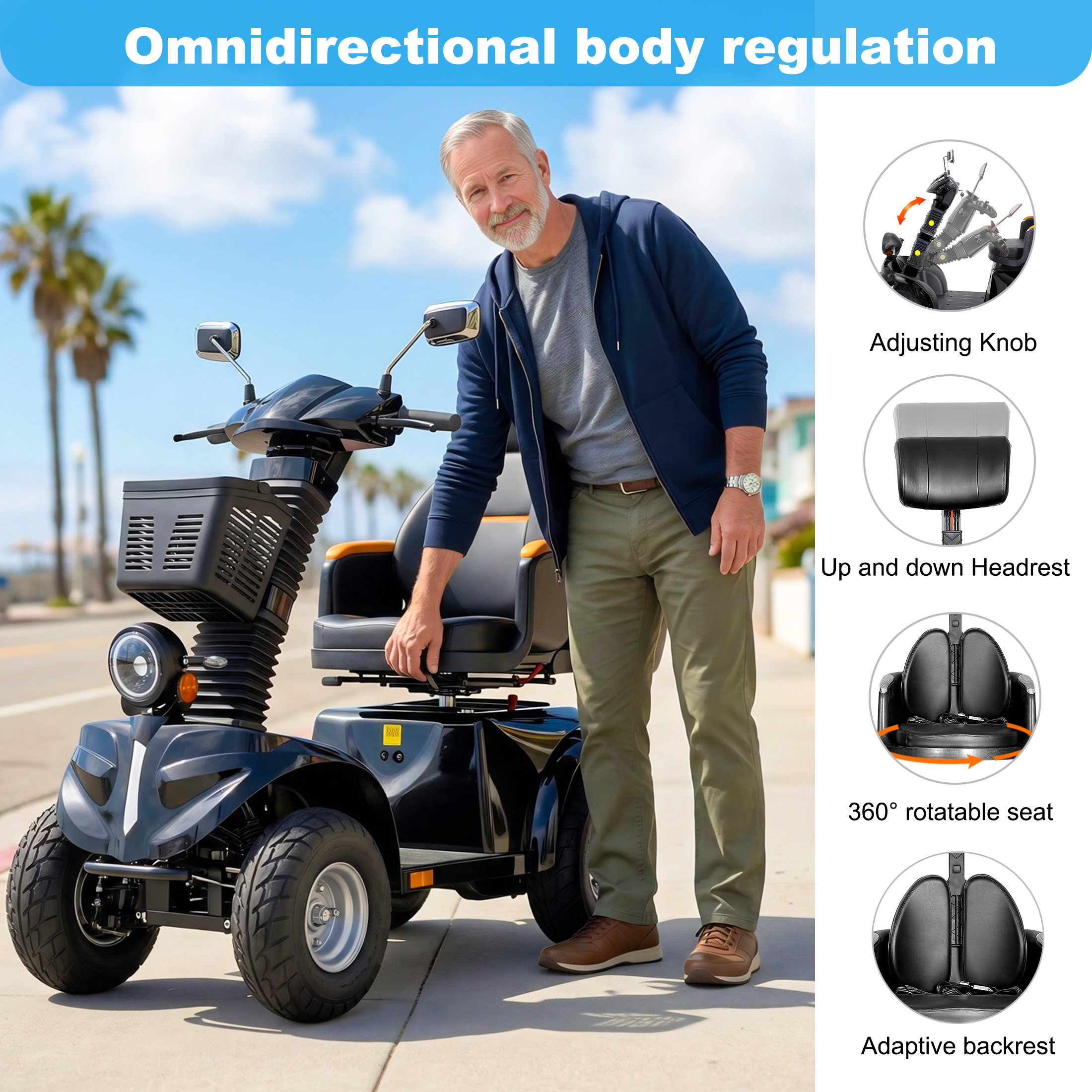 Xlluproid All Terrain Heavy Duty Mobility Scooter for Seniors & Adults,500 lbs Capacity,1000W 4 Wheel Electric Powered Scooter