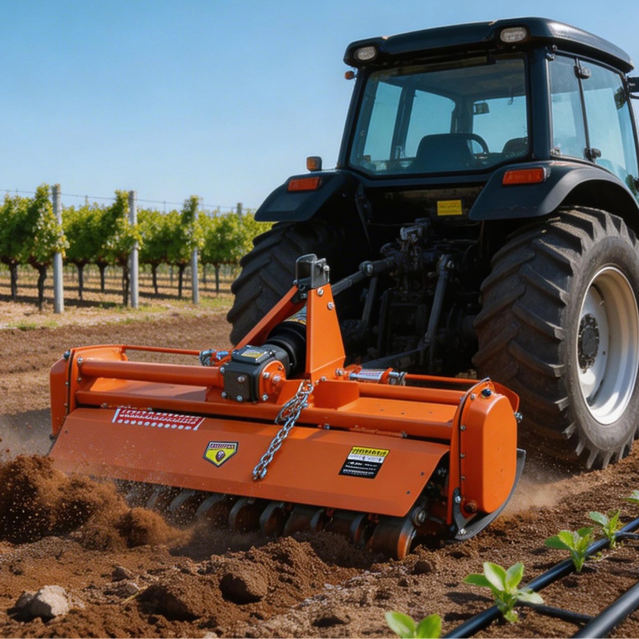 QEEKA 3-Point 45"Rotary Tiller Attachment for Cat 1 Tractors, 540 RPM PTO Driven Cultivator, Replaceable L-Shaped Tines, 5" Working Depth