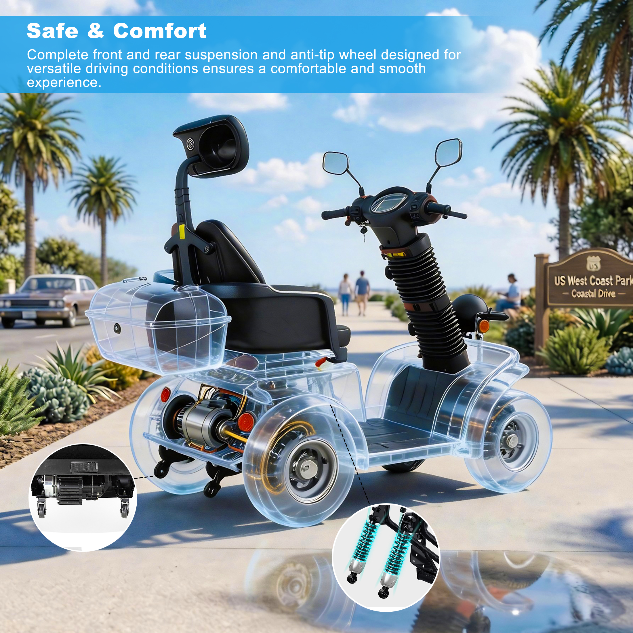 Xlluproid All Terrain Heavy Duty Mobility Scooter for Seniors & Adults,500 lbs Capacity,1000W 4 Wheel Electric Powered Scooter