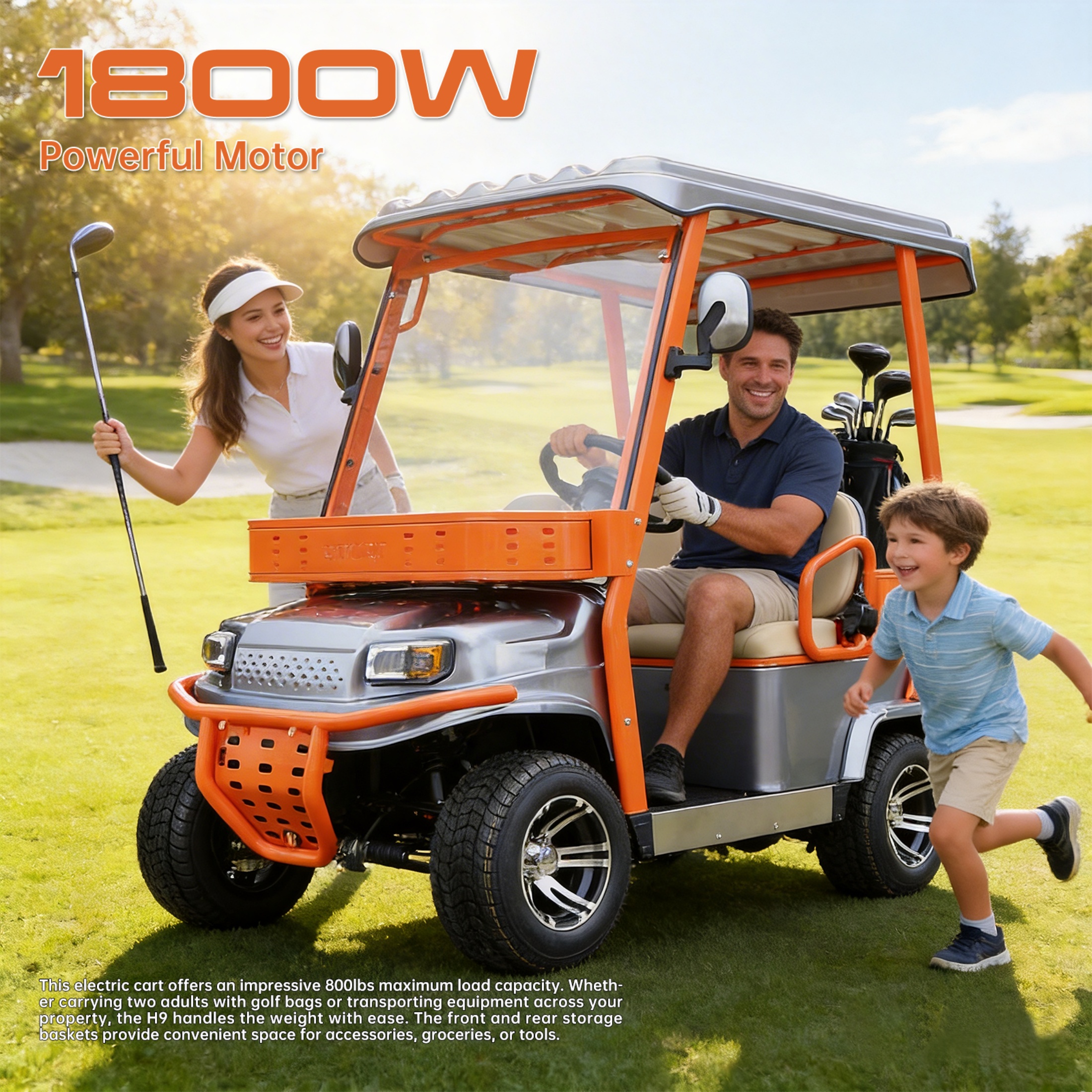 QEEKA 4-Wheel Electric Golf Cart,60V 1800W Electric Cart with Canopy,LED Lights,Bluetooth,Remote Control for Golf Courses,Resorts,Parks & Hotel Transportation