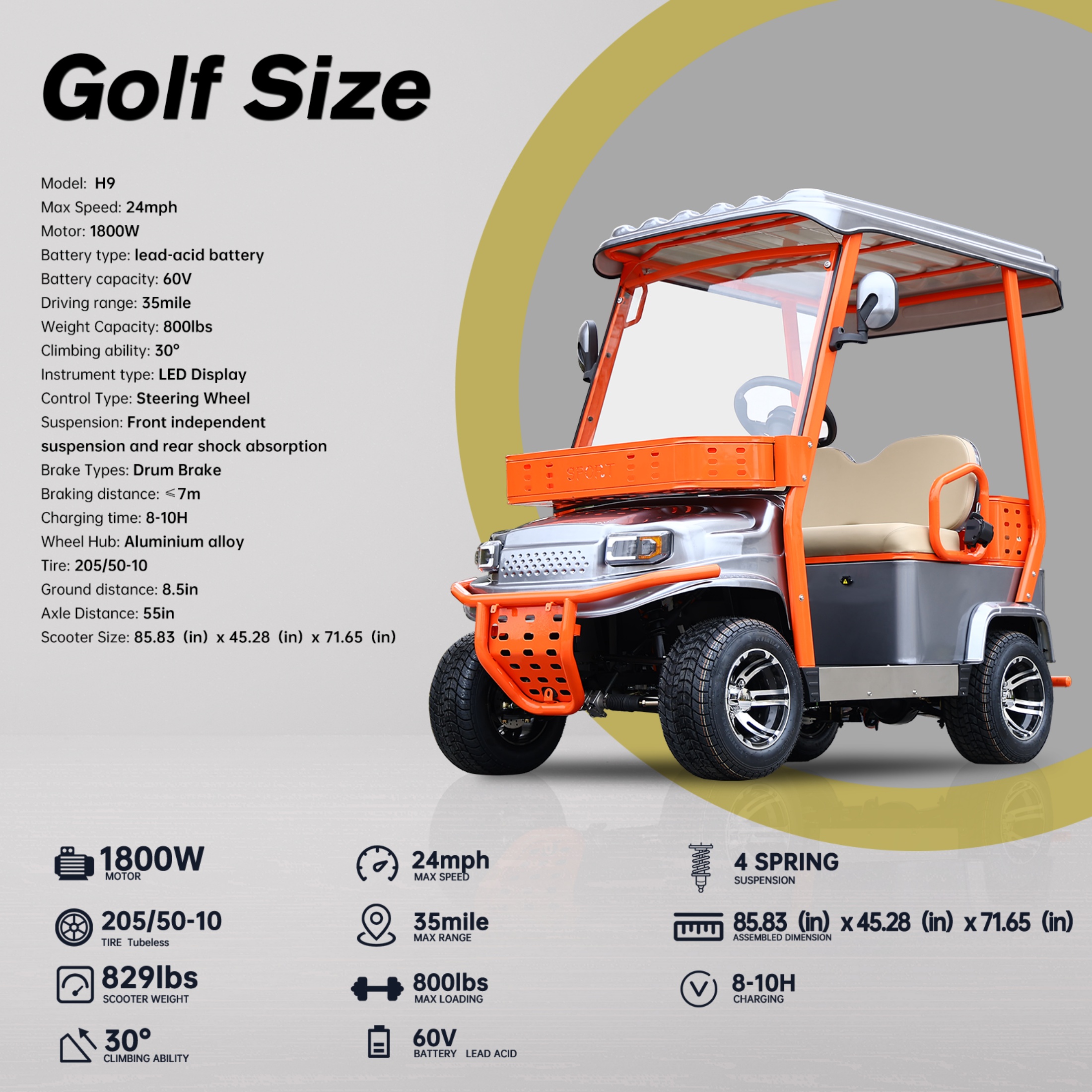 QEEKA 4-Wheel Electric Golf Cart,60V 1800W Electric Cart with Canopy,LED Lights,Bluetooth,Remote Control for Golf Courses,Resorts,Parks & Hotel Transportation