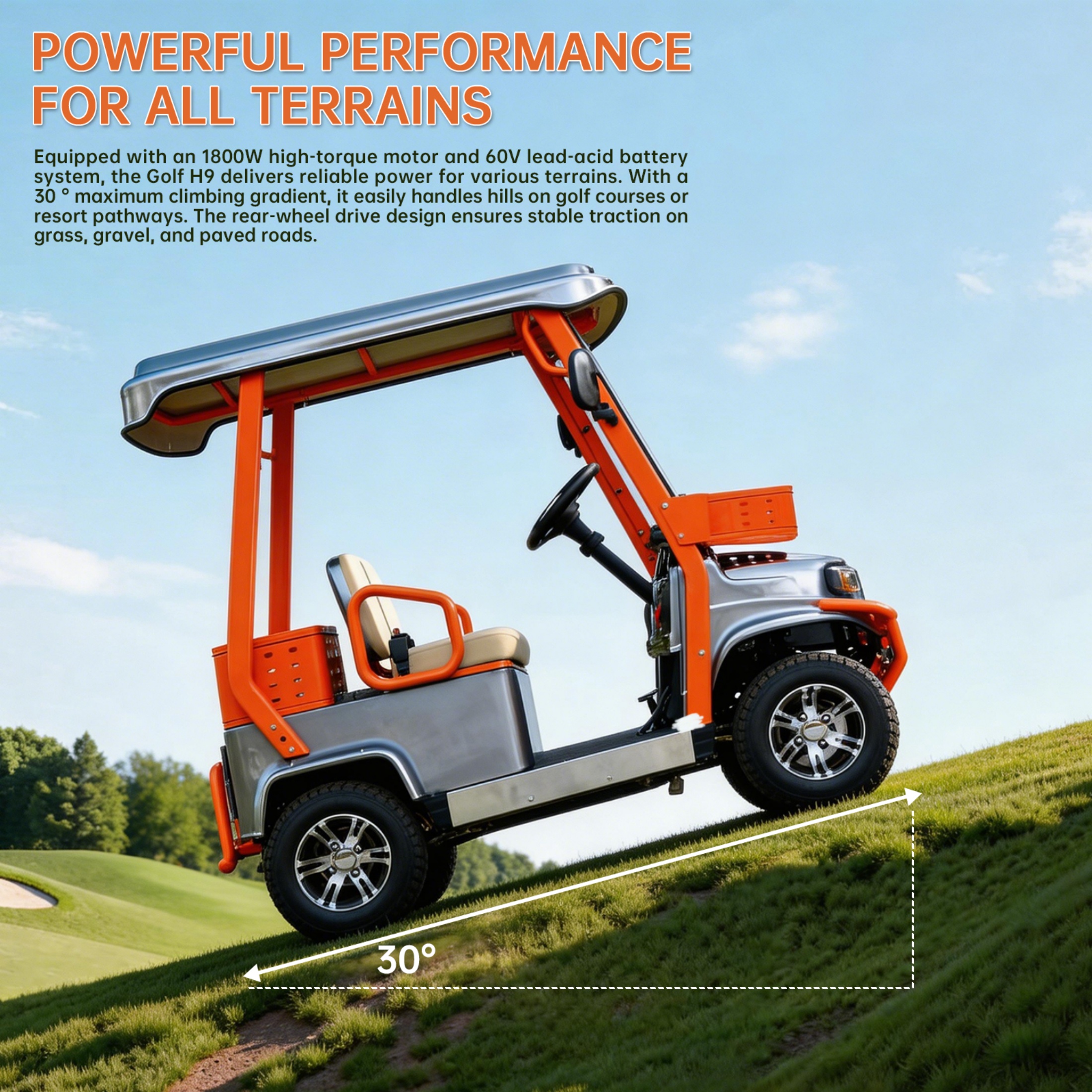 QEEKA 4-Wheel Electric Golf Cart,60V 1800W Electric Cart with Canopy,LED Lights,Bluetooth,Remote Control for Golf Courses,Resorts,Parks & Hotel Transportation