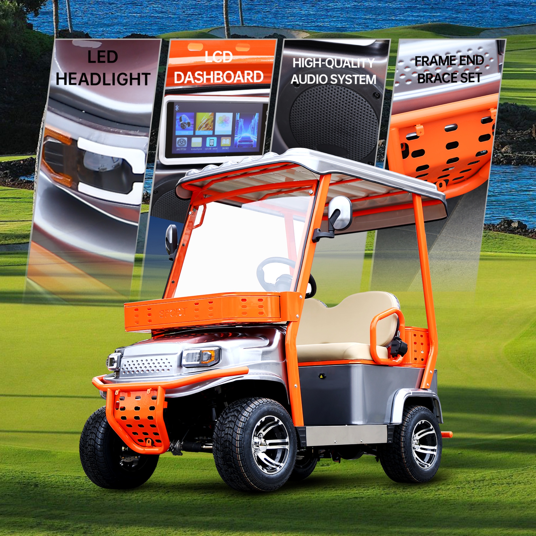 QEEKA 4-Wheel Electric Golf Cart,60V 1800W Electric Cart with Canopy,LED Lights,Bluetooth,Remote Control for Golf Courses,Resorts,Parks & Hotel Transportation