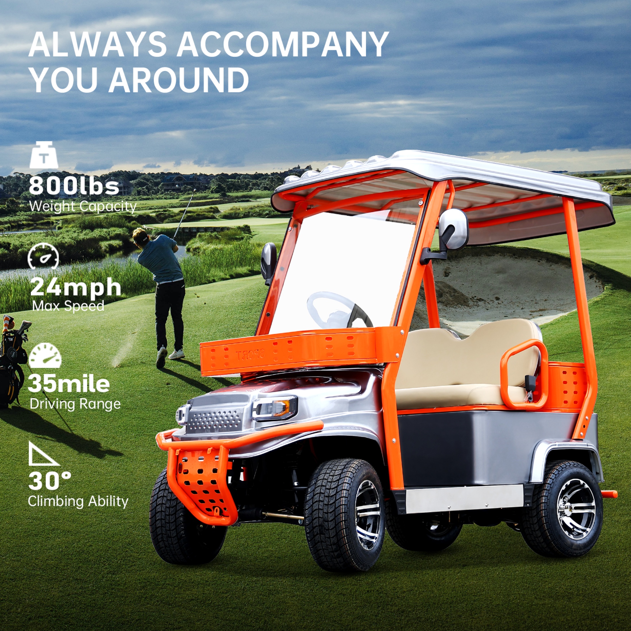 QEEKA 4-Wheel Electric Golf Cart,60V 1800W Electric Cart with Canopy,LED Lights,Bluetooth,Remote Control for Golf Courses,Resorts,Parks & Hotel Transportation