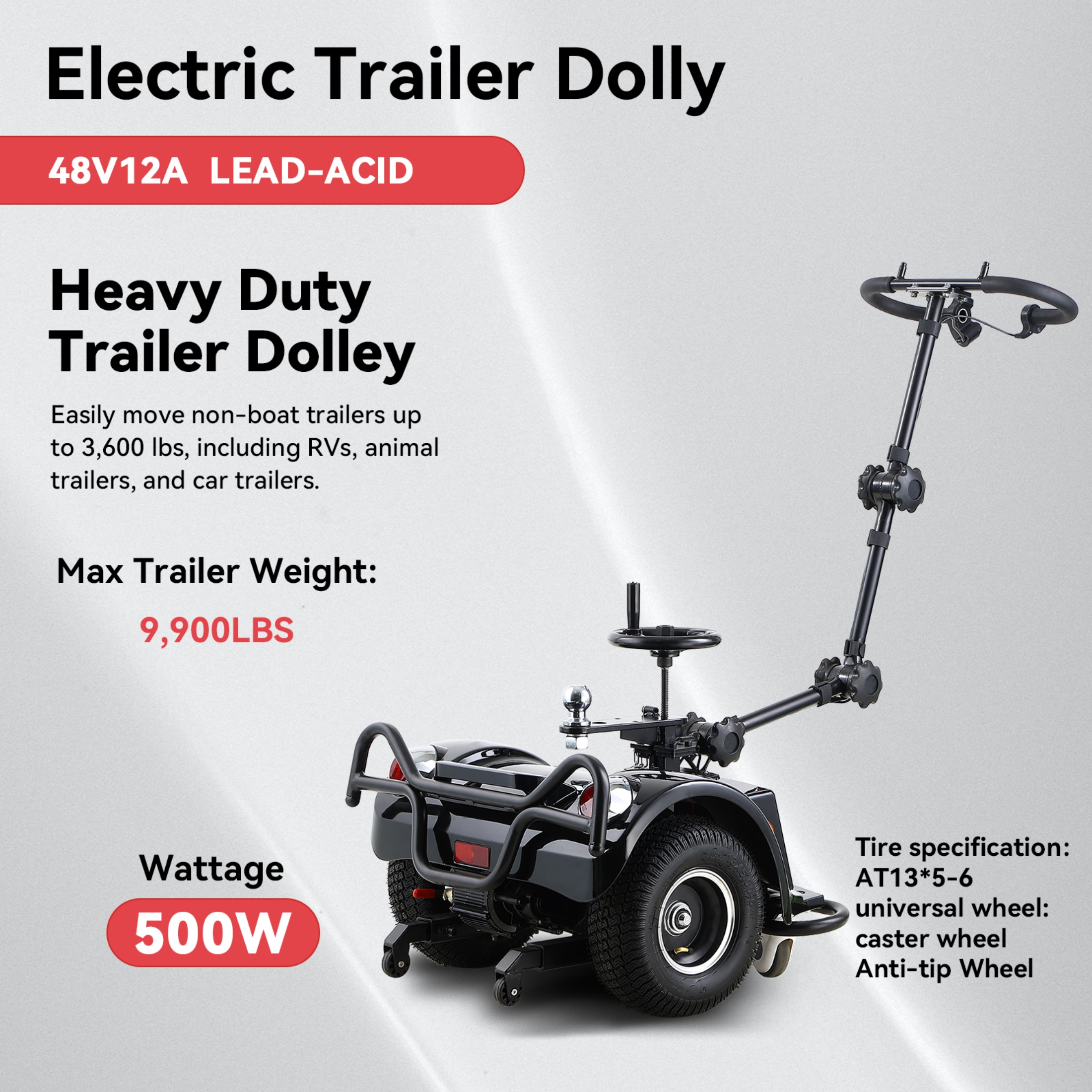QEEKA Electric Trailer Dolly,9900 Lbs Max Capacity,48V 1200W Motorized Trailer Mover for RV & Utility Trailers,Compact Design for Home Garage & Outdoor Use,Black