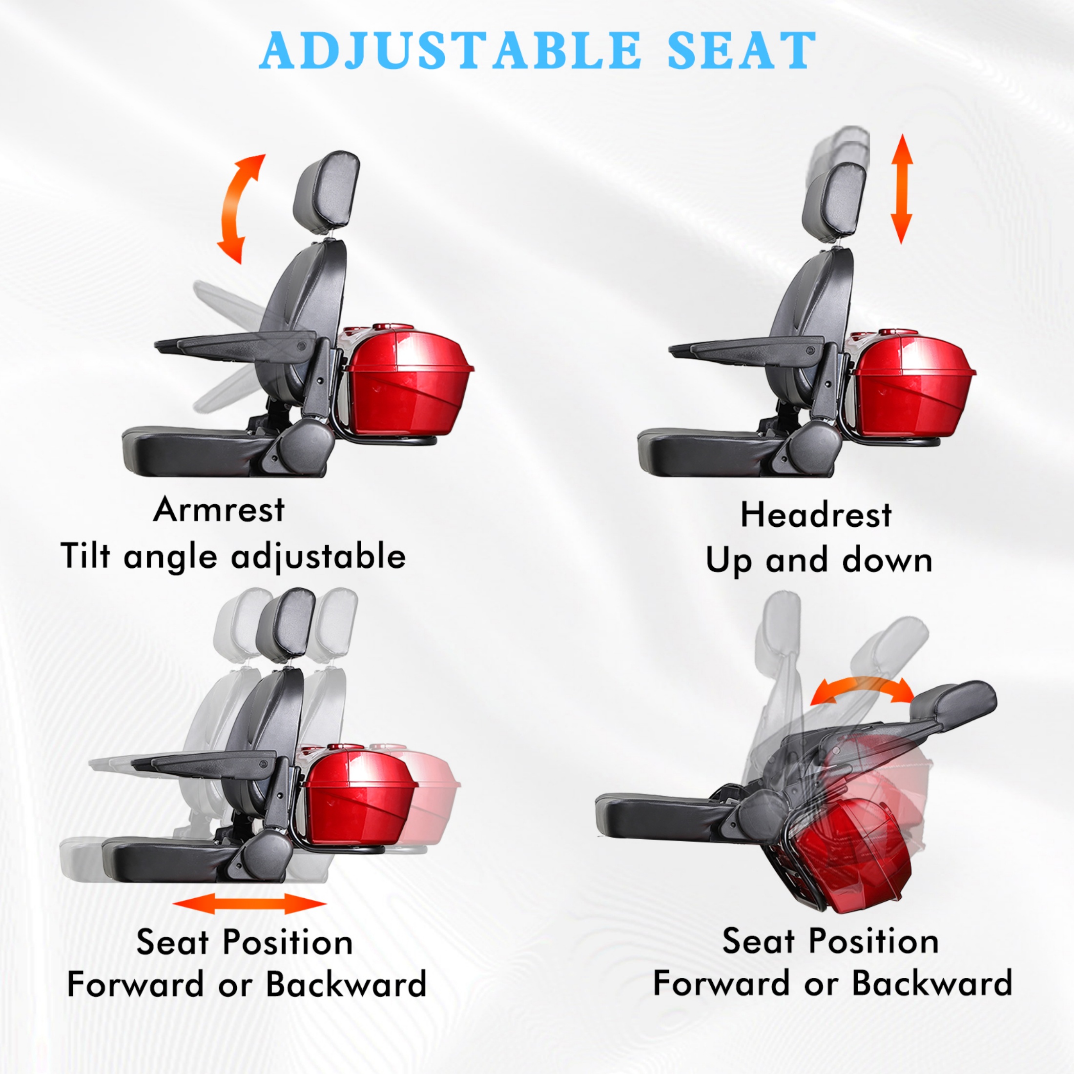 QEEKA All Terrain Mobility Scooter,Heavy-Duty 4 Wheel Mobility Scooters 500lbs Capacity -800W,for Seniors & Adults Travel,Red