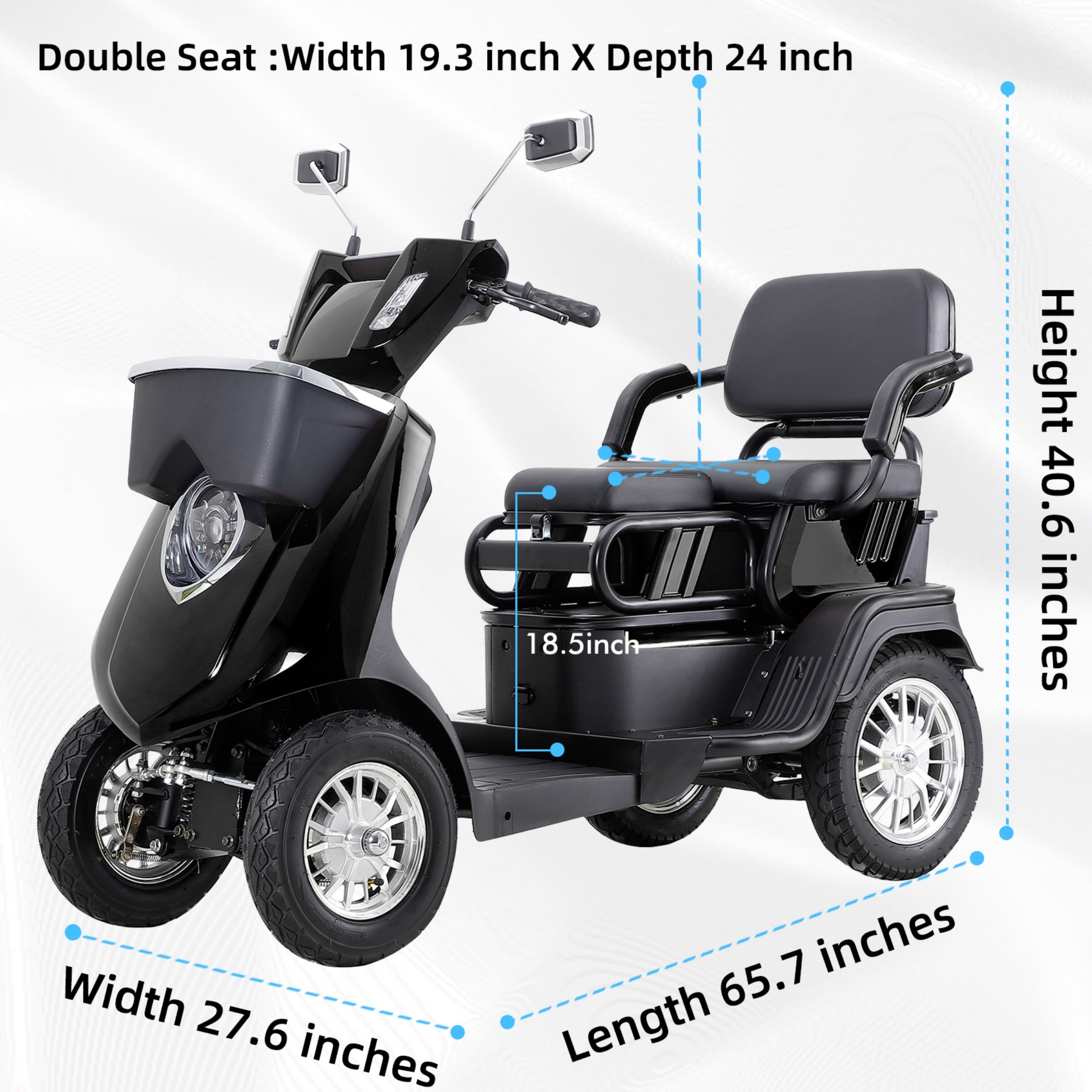 QEEKA 2-Seater Heavy-Duty All-Terrain Electric Mobility Scooter for Adults & Seniors,1000W Motor,500 LBS Capacity,Adjustable Seat,Black