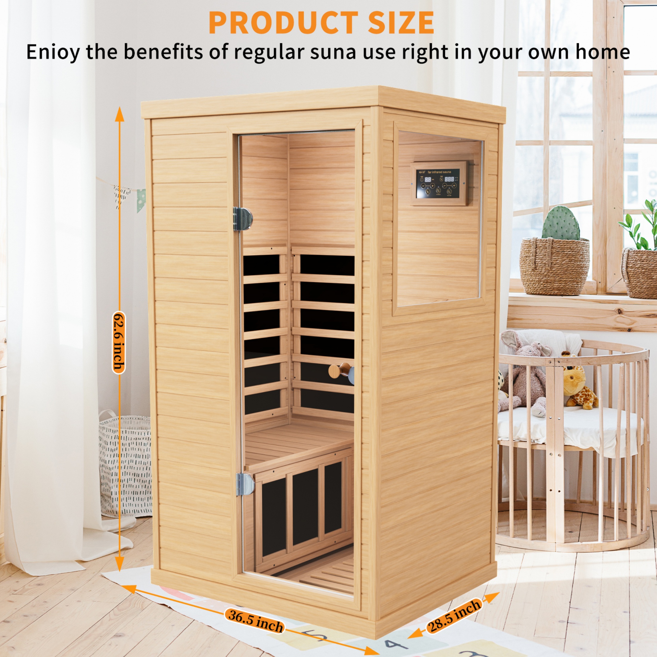 CTOSPOATO 1 Person Sauna,with 1050W Indoor Sauna,Low EMF Heaters,2 Bluetooth Speakers,1 LED Reading Lamp Hemlock Wood Sauna Room Right Door,Natural