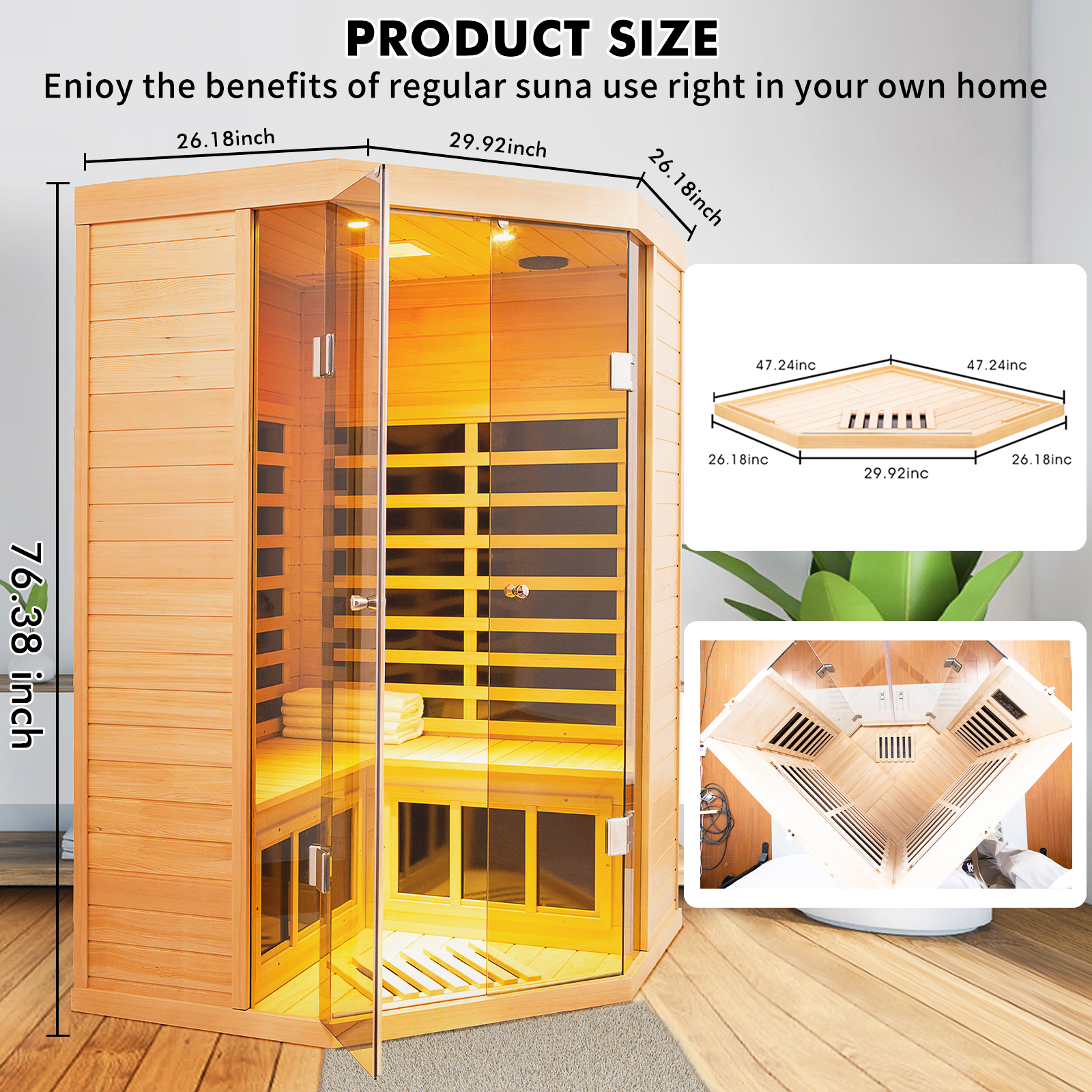 CTOSPOATO 2-3 Person Ultra Low EMF Far Infrared Sauna - 1520W Hemlock Wood, Bluetooth, Chromotherapy Lights, APP Control