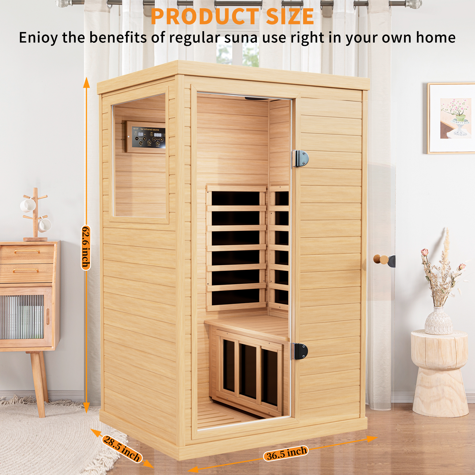 CTOSPOATO 1 Person Sauna,with 1050W Indoor Sauna,Low EMF Heaters,2 Bluetooth Speakers,1 LED Reading Lamp Hemlock Wood Sauna Room Left Door,Natural