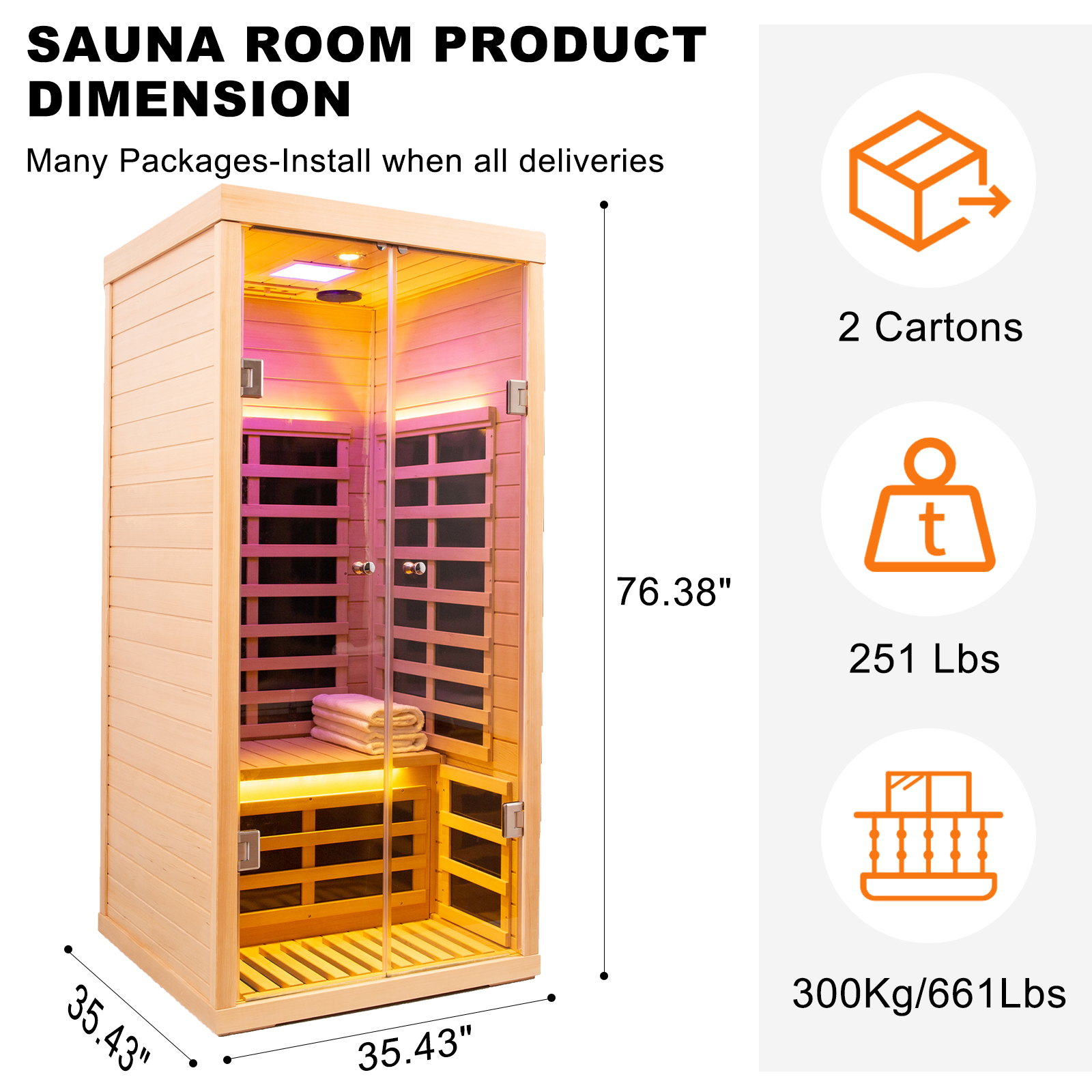 CTOSPOATO 1 Person Infrared Sauna for Home Deluxe Transparent Large Glass Hemlock Wood Low EMF FAR Infrared Sauna,1420 watts 7 Heating Panels Indoor Personal Saunas with Blue-Tooth,LCD Display