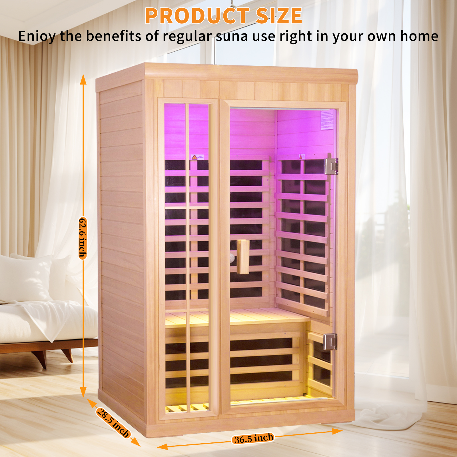 CTOSPOATO 1-Person Low EMF Far Infrared Dry Sauna - Natural Hemlock Wood Indoor Home Sauna with Remote Control,Colorful LED Lights,1350W
