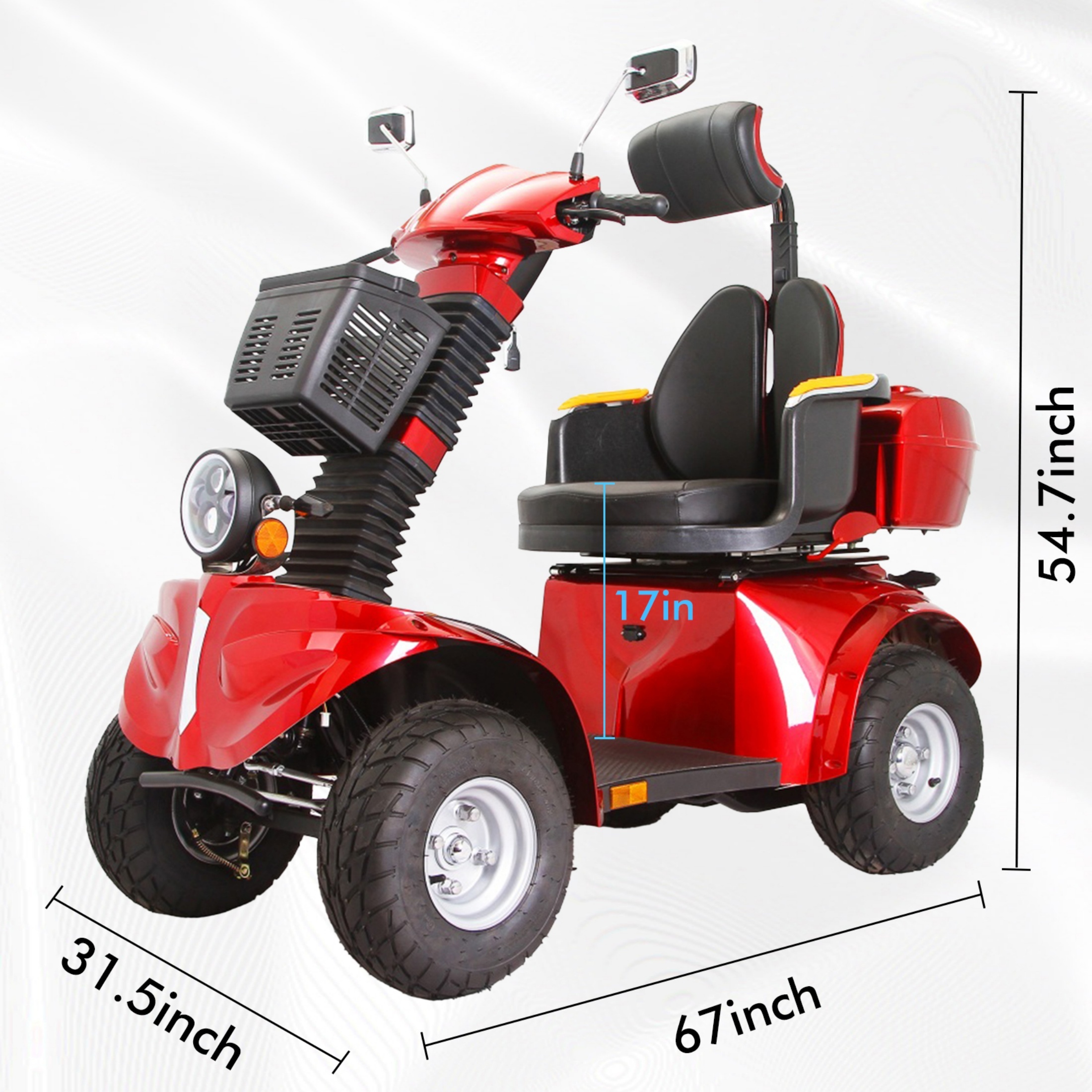 QEEKA Heavy Duty 4 Wheel Mobility Scooters,1000W All Terrain for Seniors & Adults,600 lbs Capacity,Red