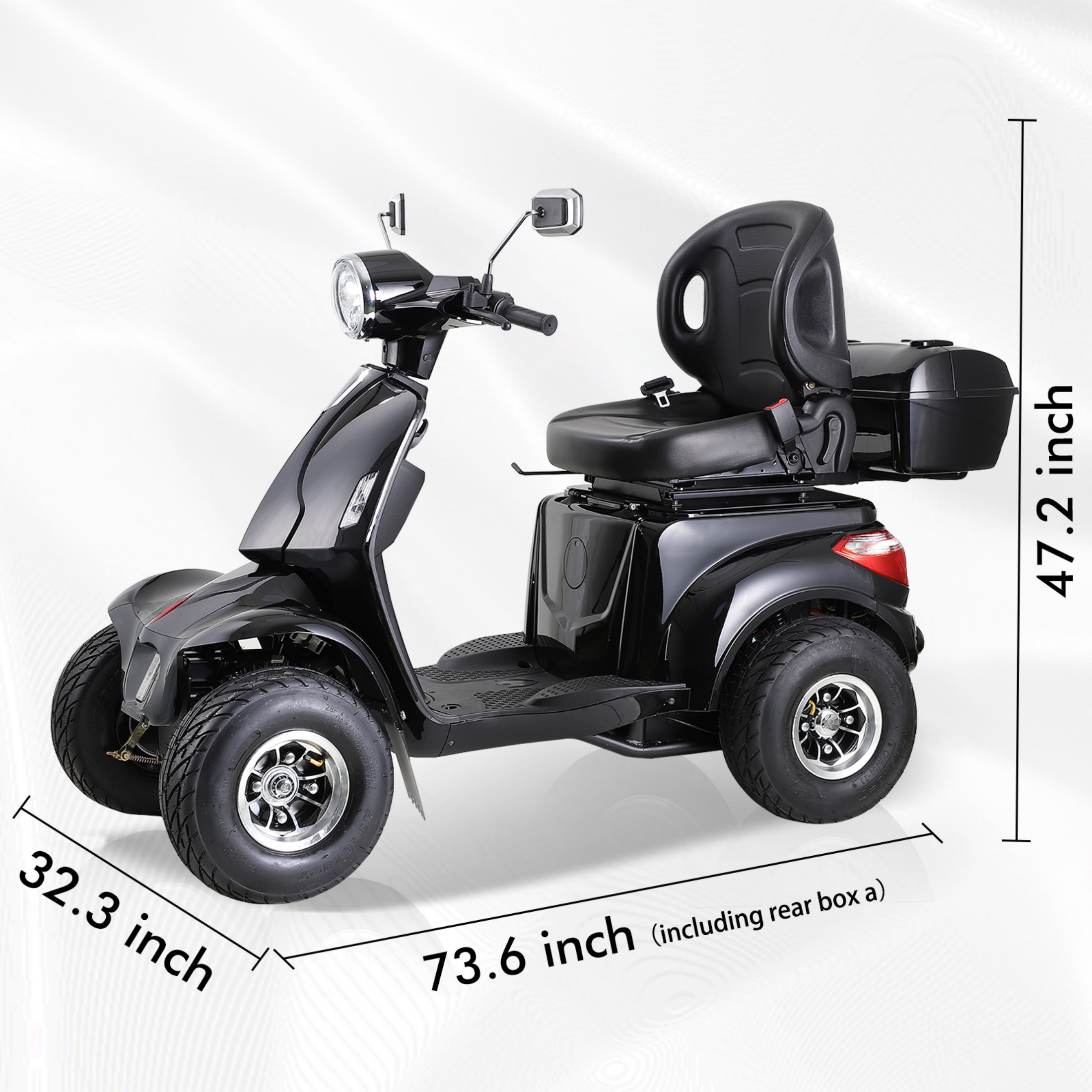 Mobility Scooter, Heavy Duty Electric Golf Cart 4 Wheel Powered Mobility Scooters for Seniors & Adults,Powerful Battery with Rear Lockbox & Golf Cart Rack Adjustable Seat,Black