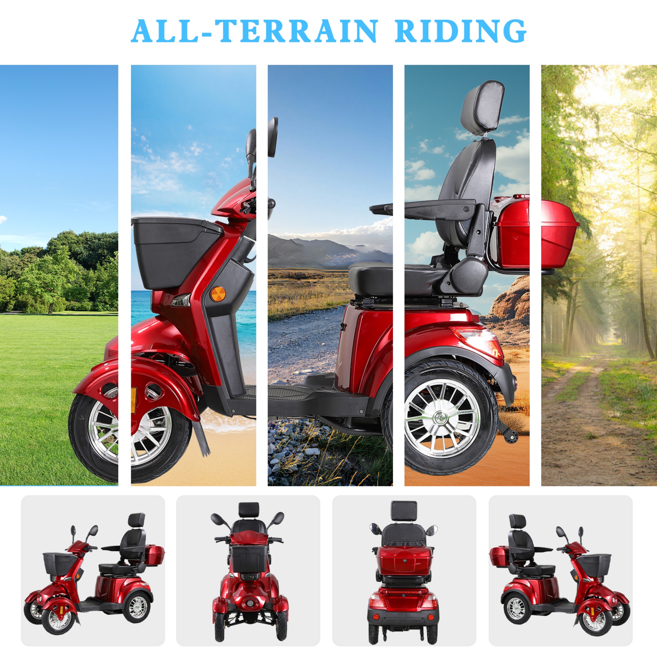 QEEKA All Terrain Mobility Scooter,Heavy-Duty 4 Wheel Mobility Scooters 500lbs Capacity -800W,for Seniors & Adults Travel,Red