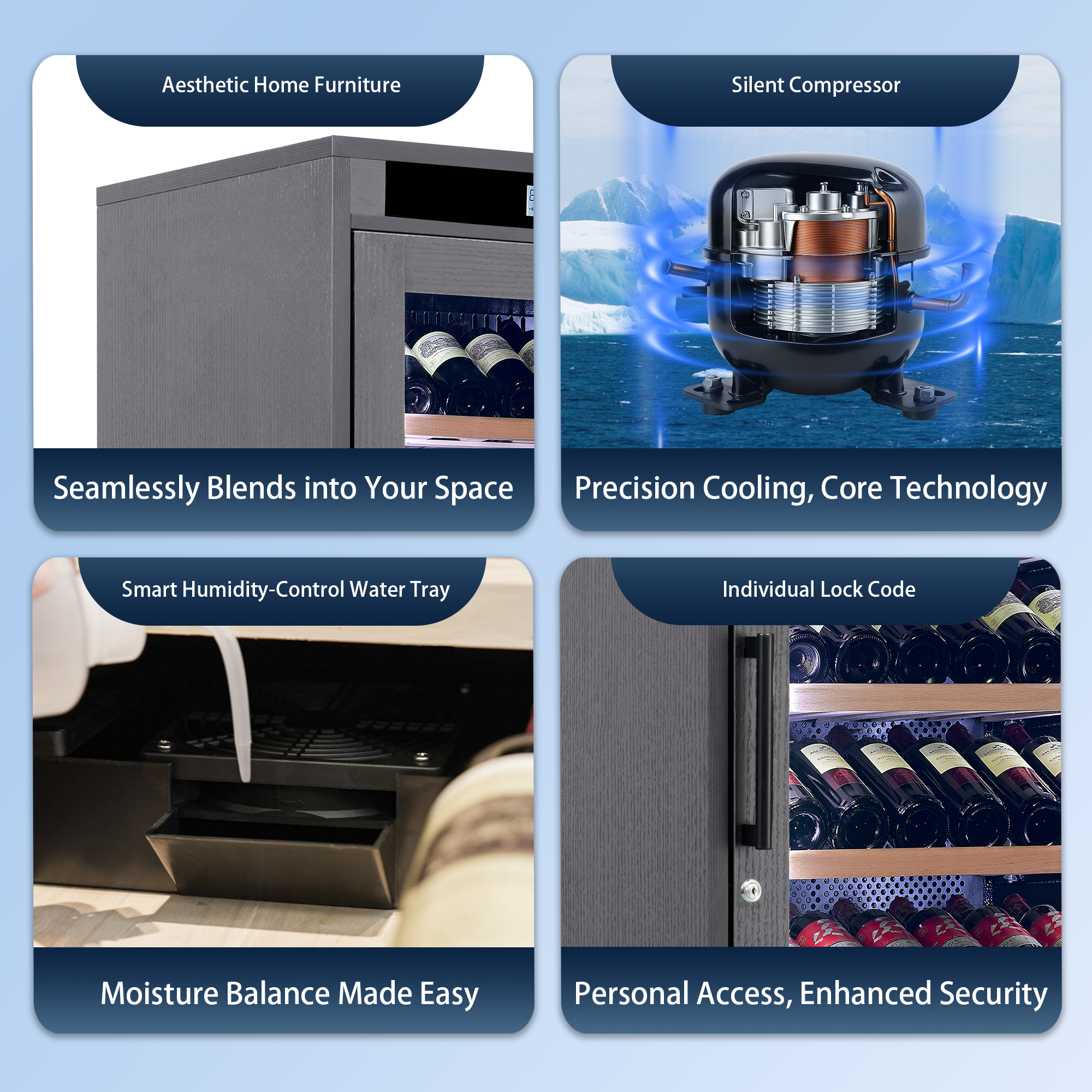 CTOSPOATO 69 Bottle Wine Cooler,Compressor Wine Cabinet with LED Touch Screen,Constant Temperature & Humidity Control,Double-Layer Tempered Glass,Black Wood for Home Bar,Kitchen,Black