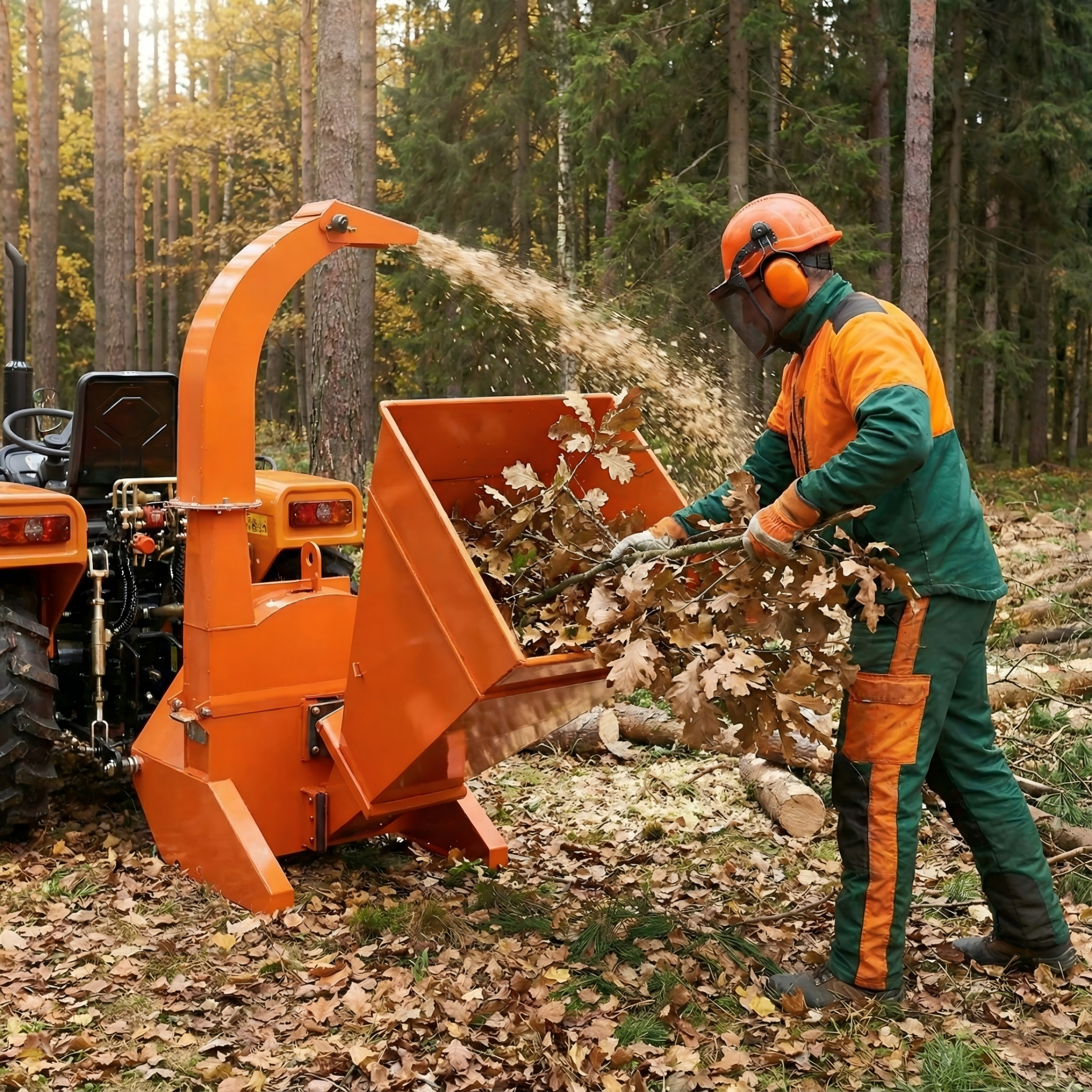 QEEKA BX42S 4-Inch Capacity PTO Wood Chipper,3-Point Tractor Attachment for Compact Tractors Under 45 HP，Orange