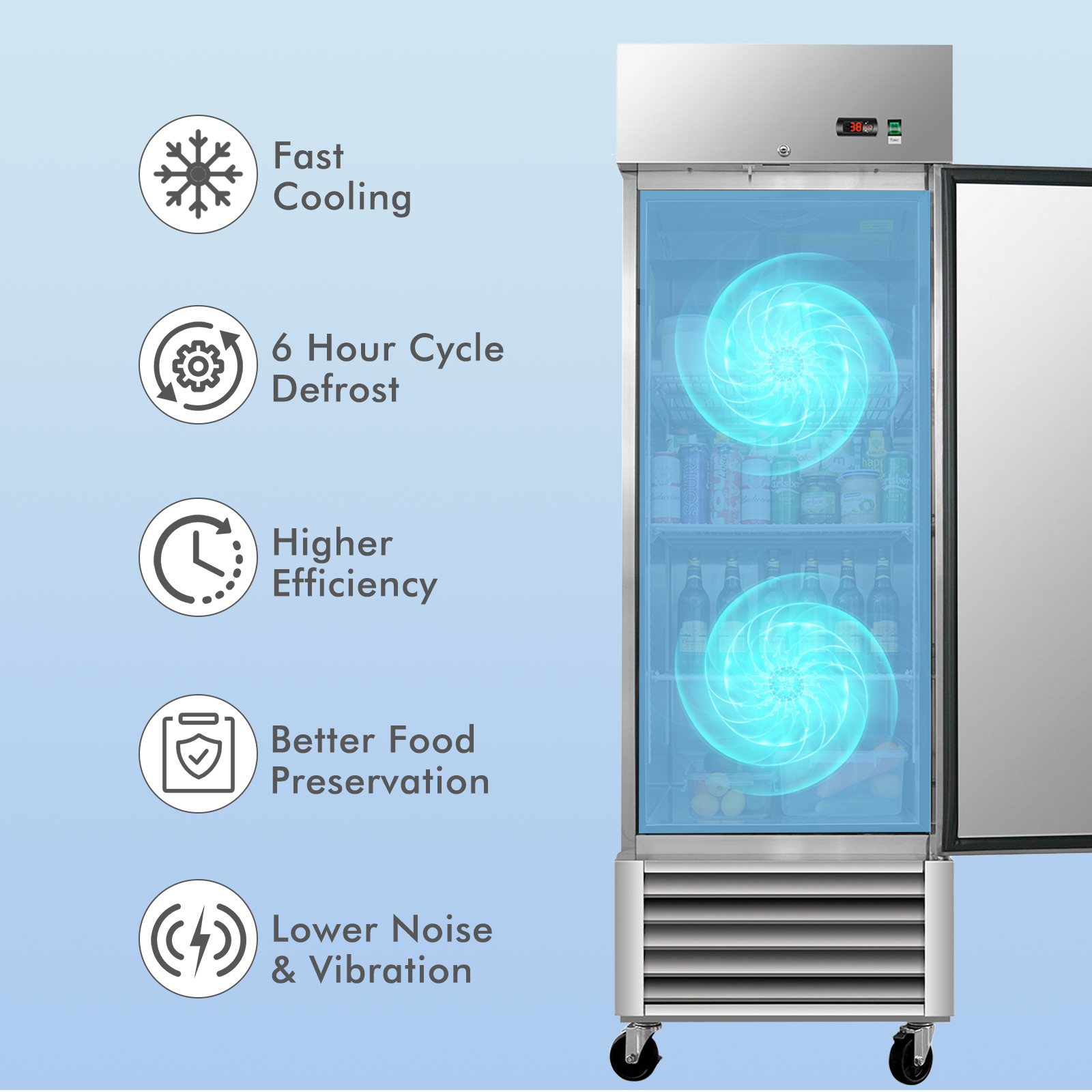  27"W Commercial Refrigerator 18.68 Cu.ft.Reach-in Merchandising Refrigerator for Restaurant,Bar,Shop