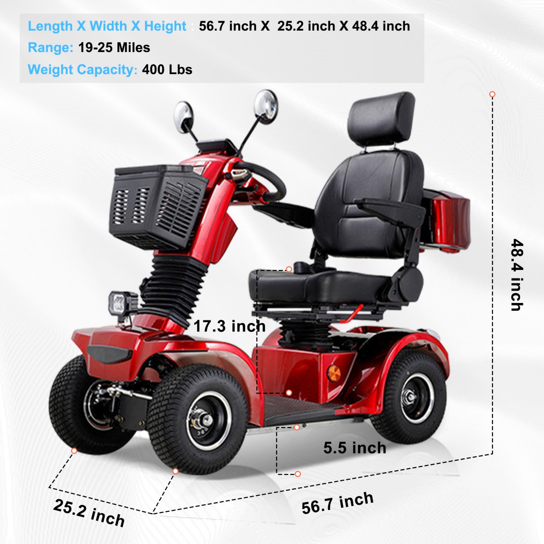Xlluproid Heavy Duty 4 Wheel Mobility Scooter for Seniors & Adults,500lbs Capacity,800W 10MPH All Terrain Scooter with 31 Miles Range,3-Speed,USB Port,Remote Key & Adjustable Seat