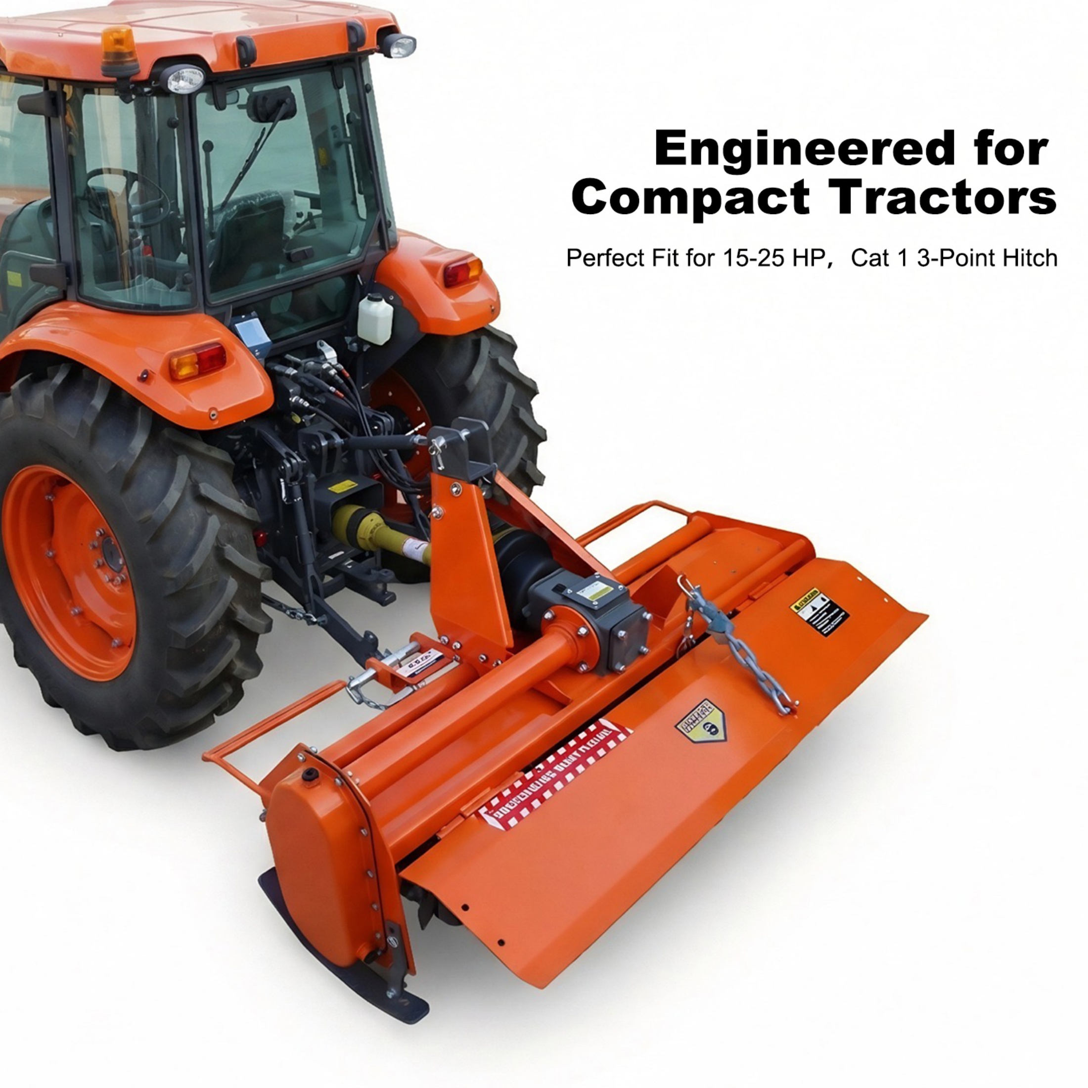 QEEKA 3-Point 45"Rotary Tiller Attachment for Cat 1 Tractors, 540 RPM PTO Driven Cultivator, Replaceable L-Shaped Tines, 5" Working Depth