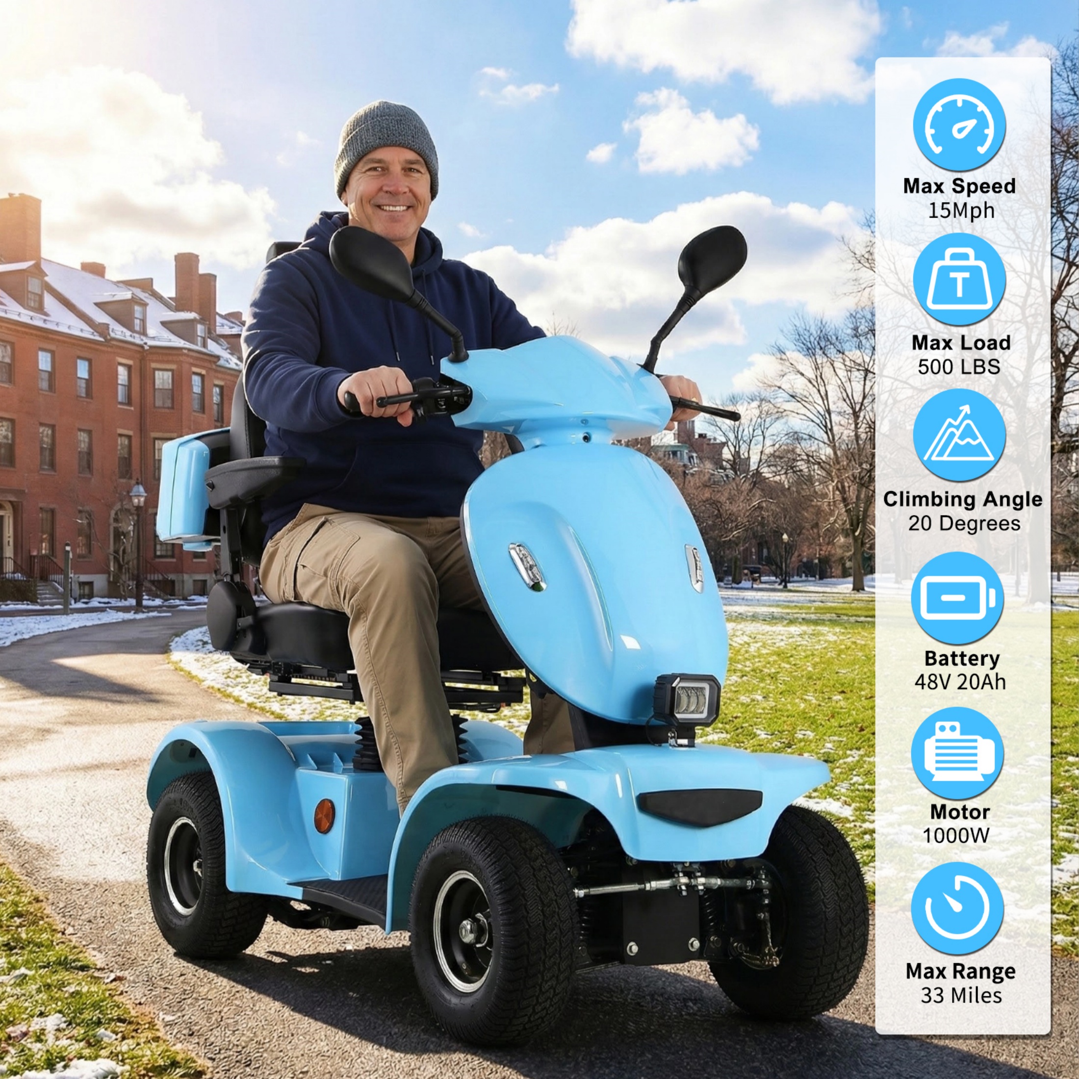 QEEKA Heavy Duty 4 Wheel Electric Mobility Scooter for Seniors & Adults,All Terrain,1000W Brushless Motor,33 Miles Long Range