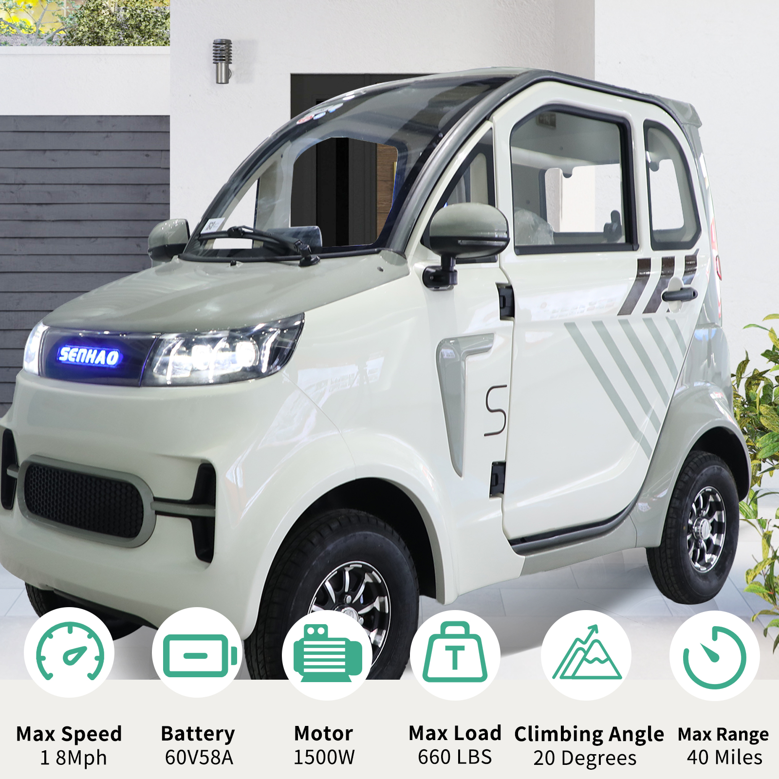 QEEKA Fully Enclosed Mobility Scooter - 4-Wheel 1500W,3 Passengers,All-Weather Protection,Suitable for Adults and Seniors